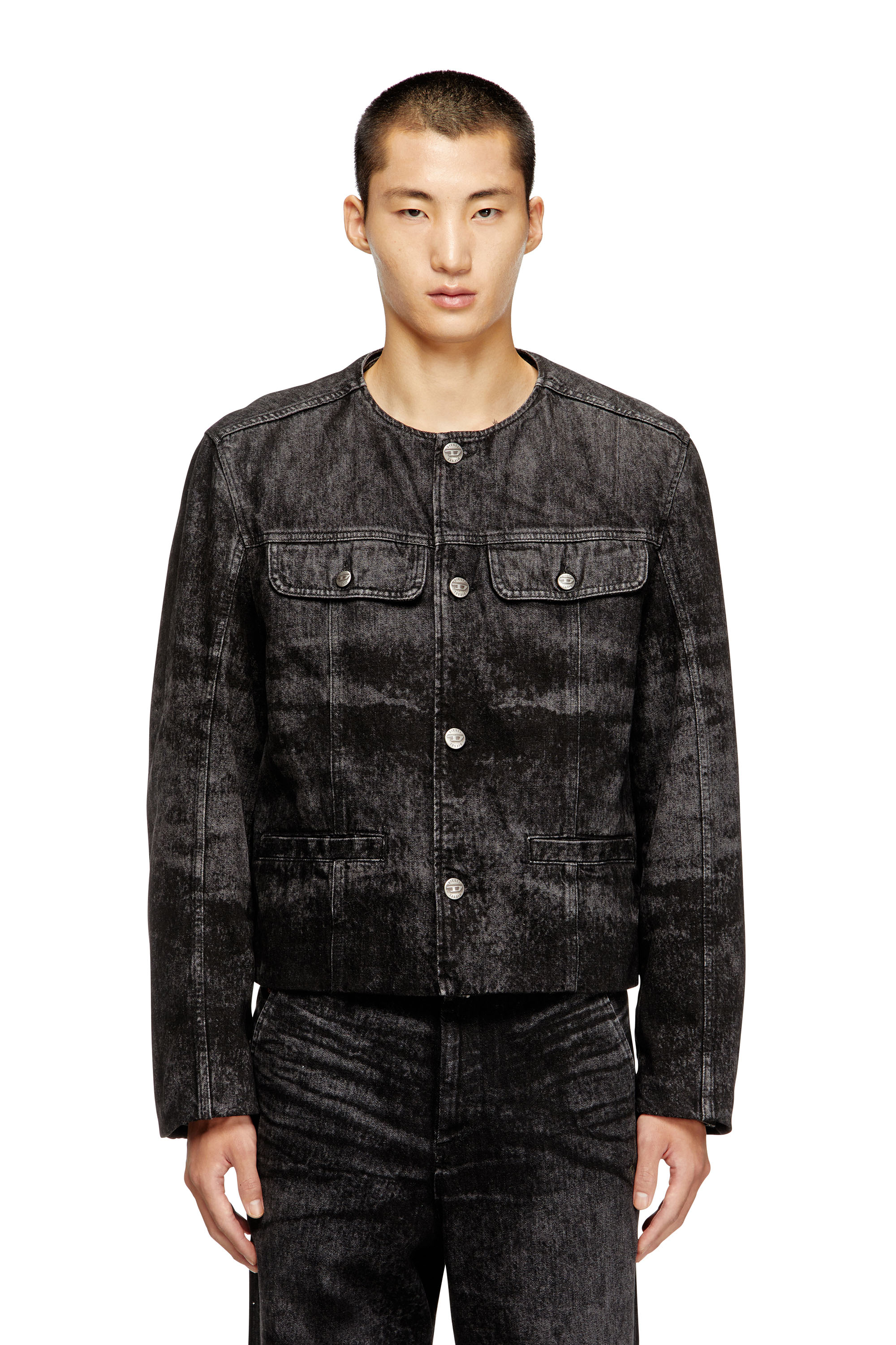 Diesel - D-ABERDEEN-FSH2, Herren Jacke aus gelaserte Baumwolle-Hanf-Denim in Schwarz - 1