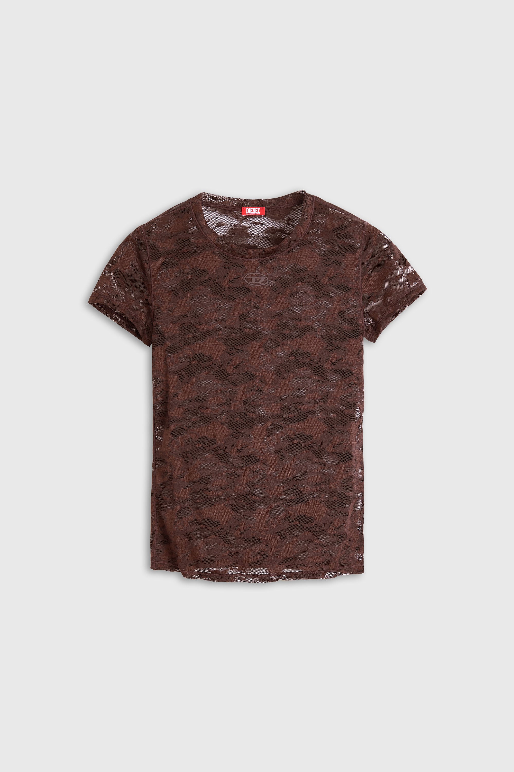 Diesel - KASIA-UTLT, Damen T-Shirt mit Camouflage-Spitze in Dunkelbraun - 2