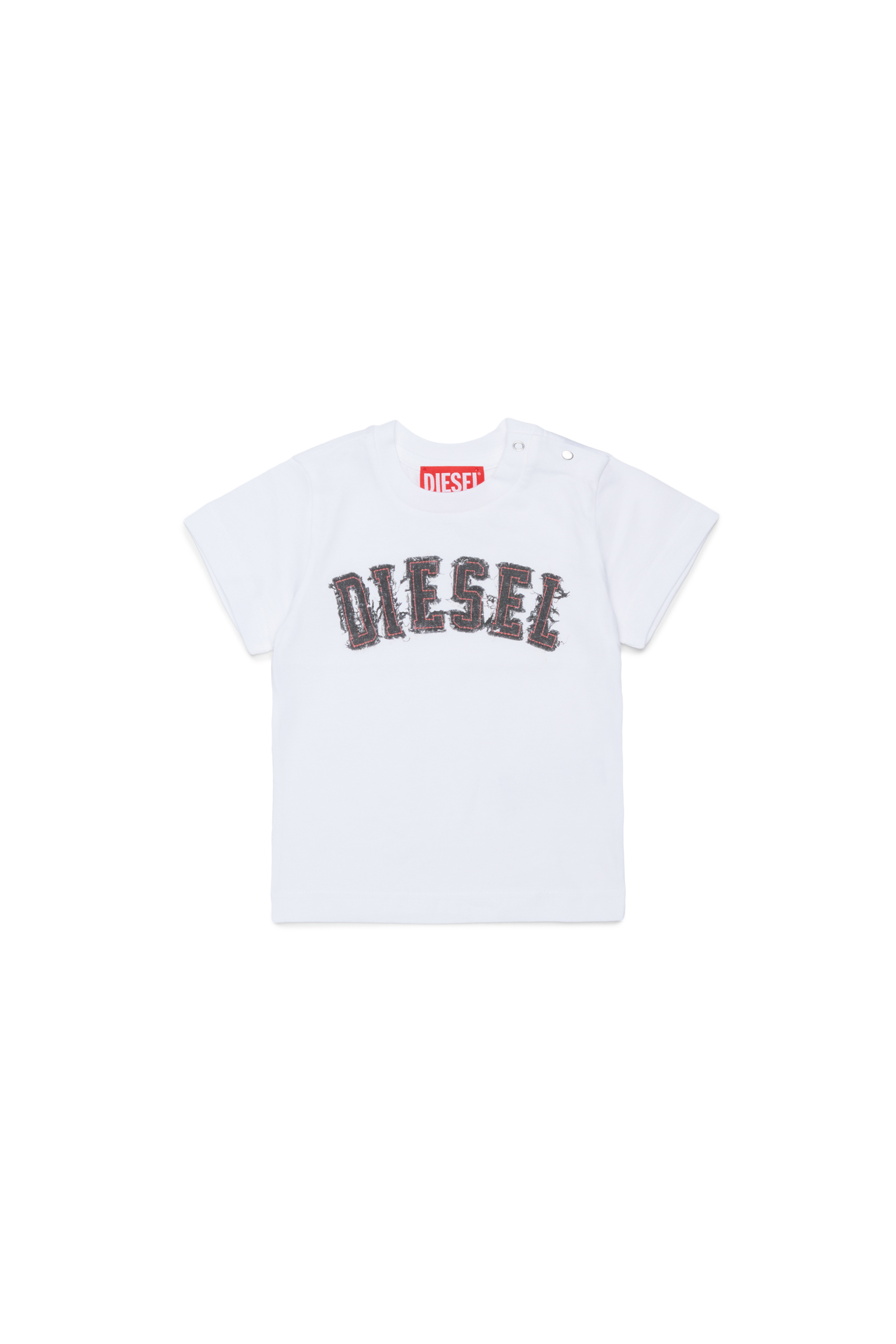 Diesel - TEANSB, Herren Baumwoll-T-Shirt mit Logo in Fransenoptik in Wei&szlig; - 1