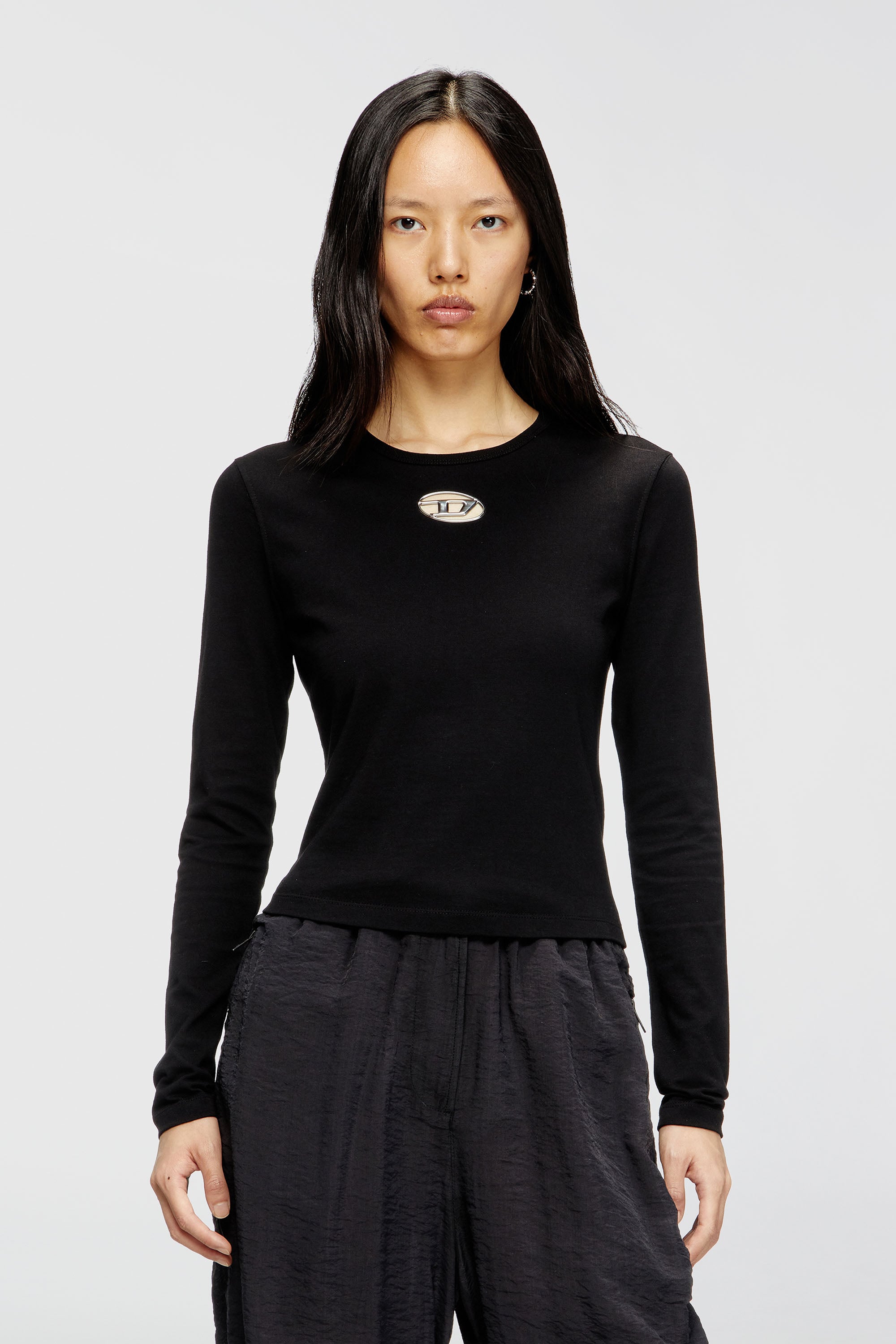 Diesel - T-UNCUTIE-LONG-LS-OD, Damen Langarm-Oberteil mit Oval D-Ausschnitt in Schwarz - 1