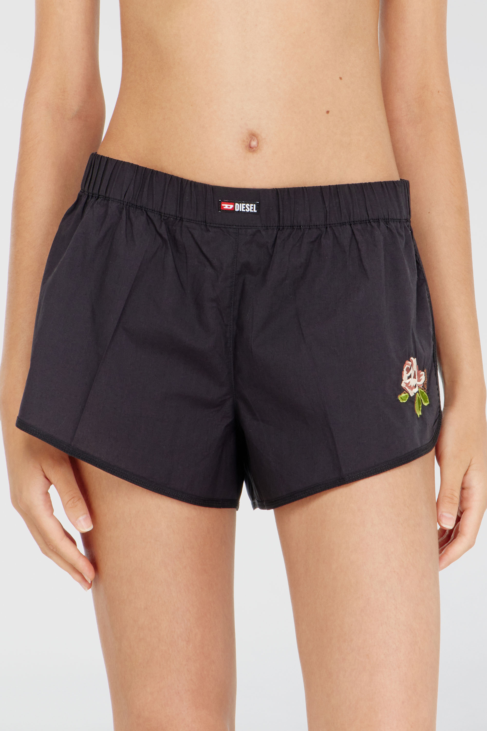 Diesel - ELOISE-D-CORE, Damen Boxershorts aus Baumwolle mit Blumenstickerei in Schwarz - 1