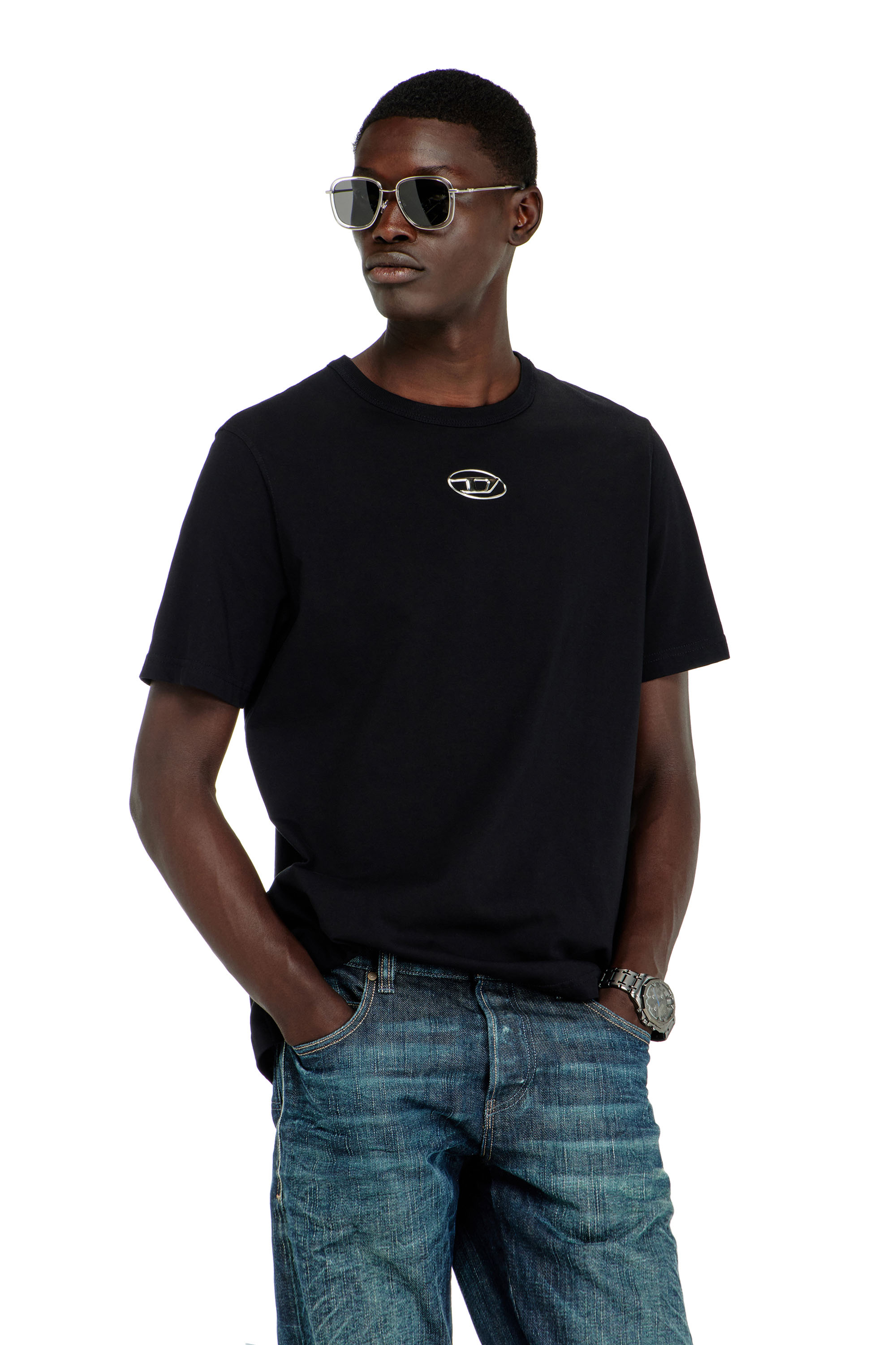 Diesel - T-ADJUST-OD, Herren T-Shirt mit metallischem Oval D in Schwarz - 3