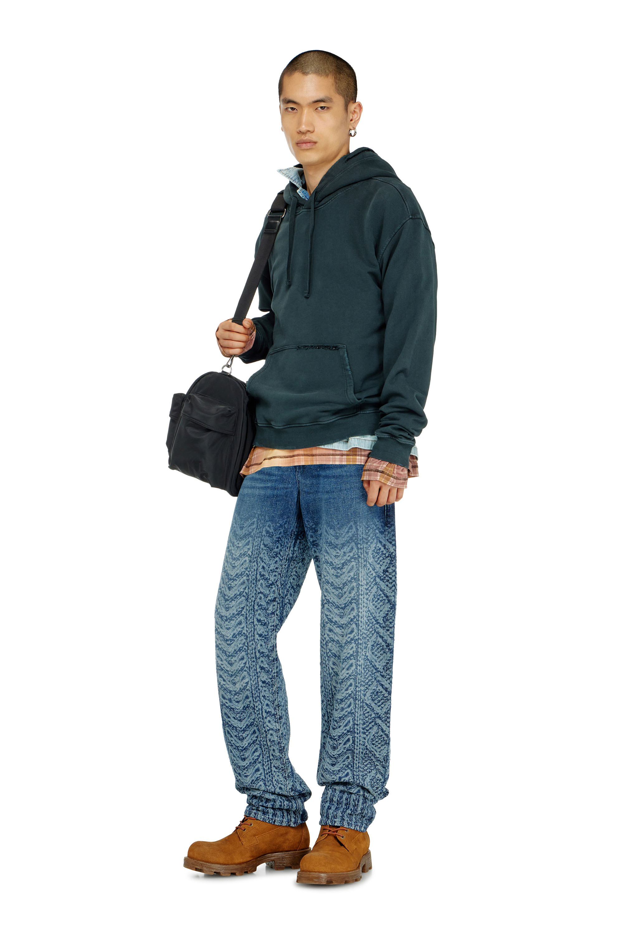 Diesel - S-NORM-HOOD-CRYSTALS, Herren Hoodie mit Rissen und Kristalldetails in Dunkelgr&uuml;n - 1