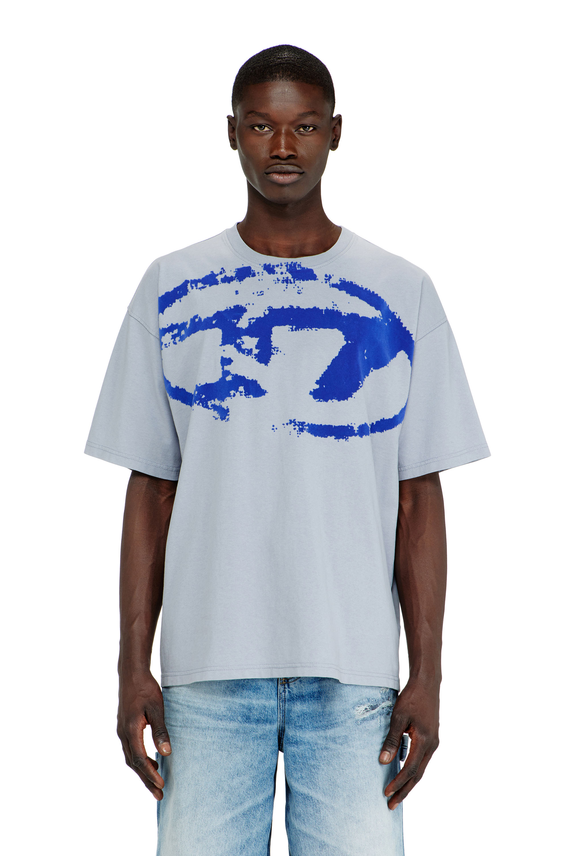 Diesel - T-BOXT-N14, Herren T-Shirt mit beflocktem Distressed-Logo in Hellblau - 1