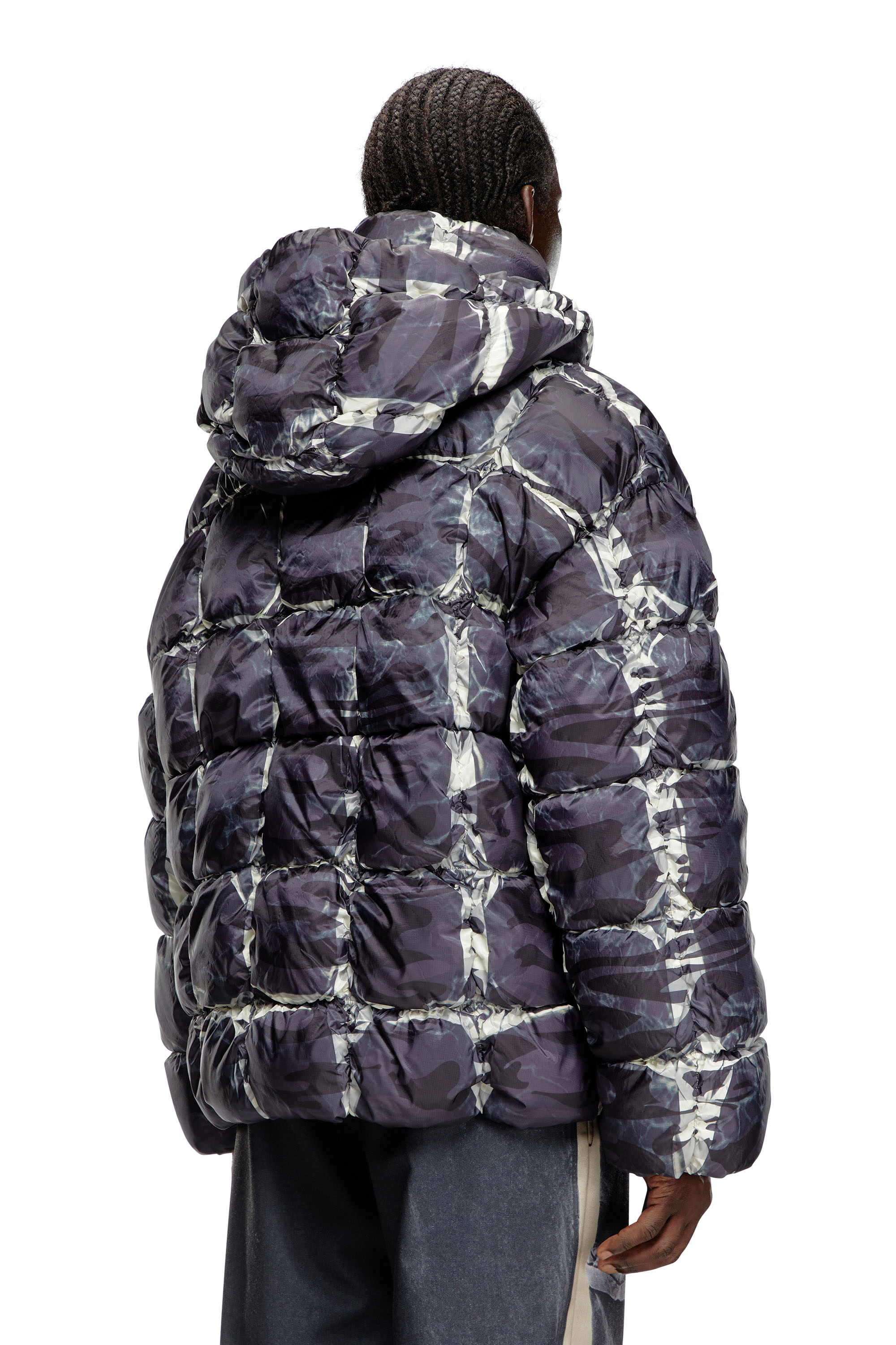 Diesel - W-CLAUS-CAMU, Herren Puffer-Jacke mit Kapuze und Camouflage-Print in Grau - 4