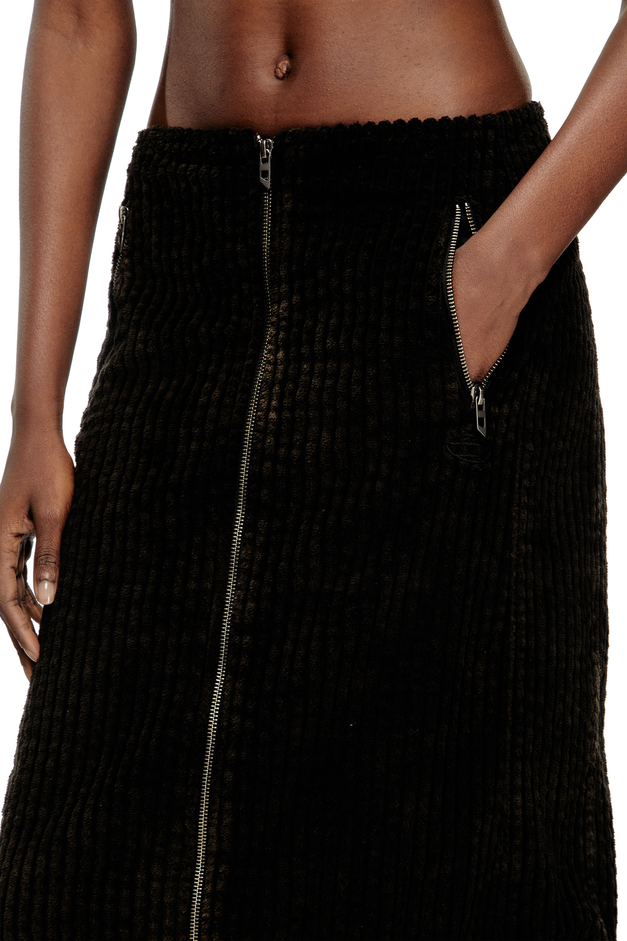 Diesel - O-LLIPOP, Damen Midirock aus Baumwolle mit Rei&szlig;verschluss in Schwarz - 4