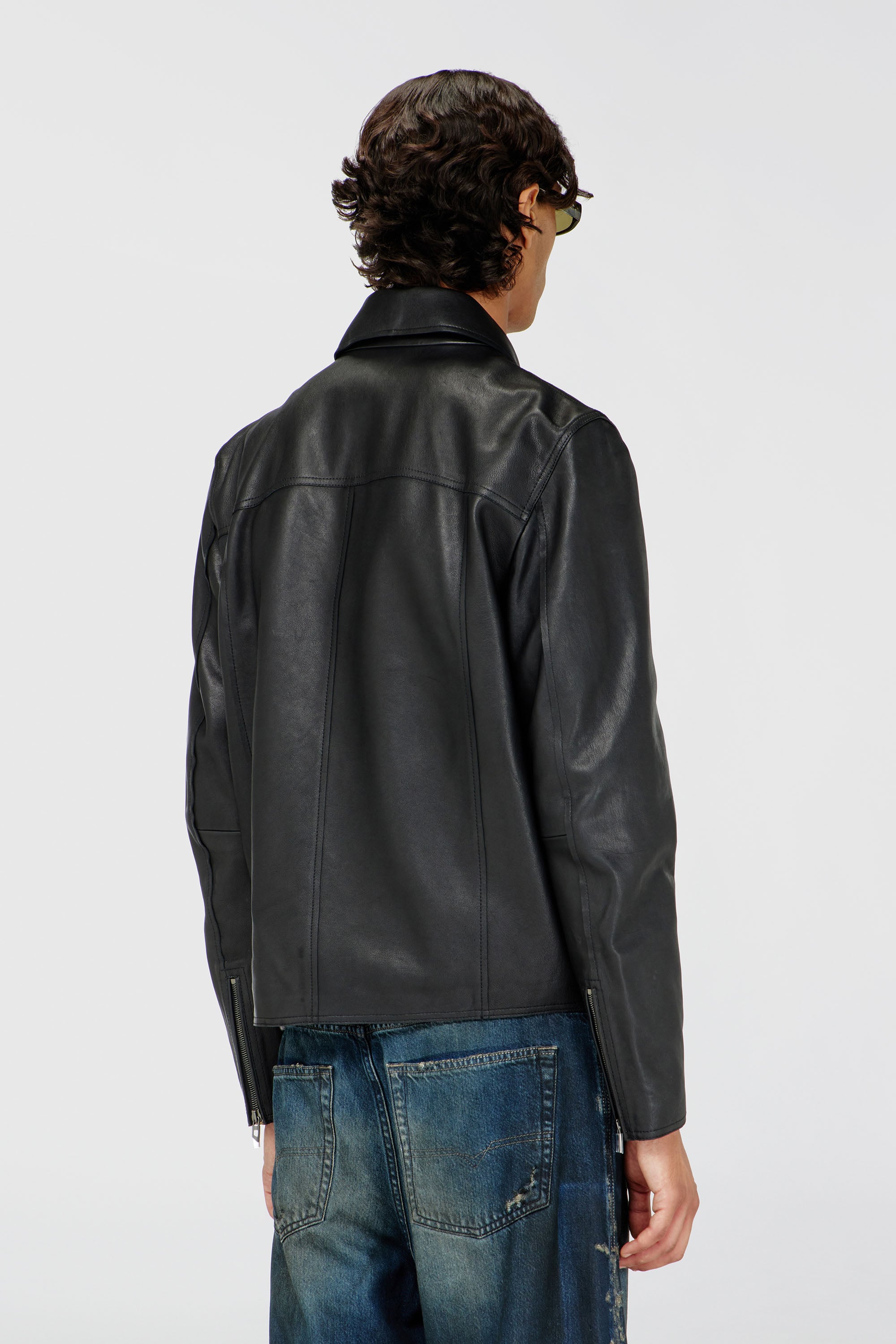 Diesel - L-KORN-A, Herren Jacke aus Leder mit Oval D-Pr&auml;gung in Schwarz - 4
