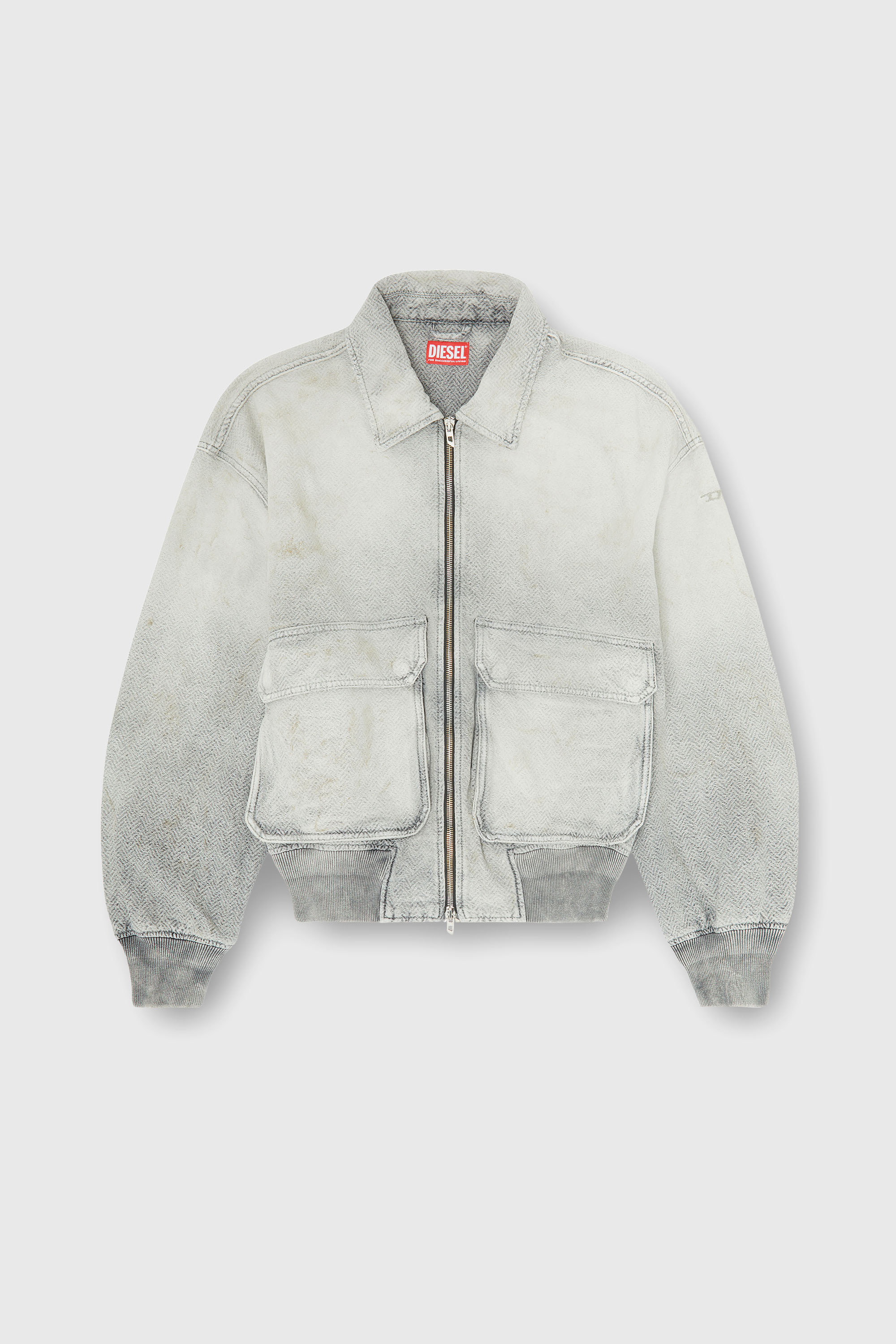 Diesel - D-KURZ, Unisex Jacke aus distressed fischgr&auml;t-denim in Grau - 2