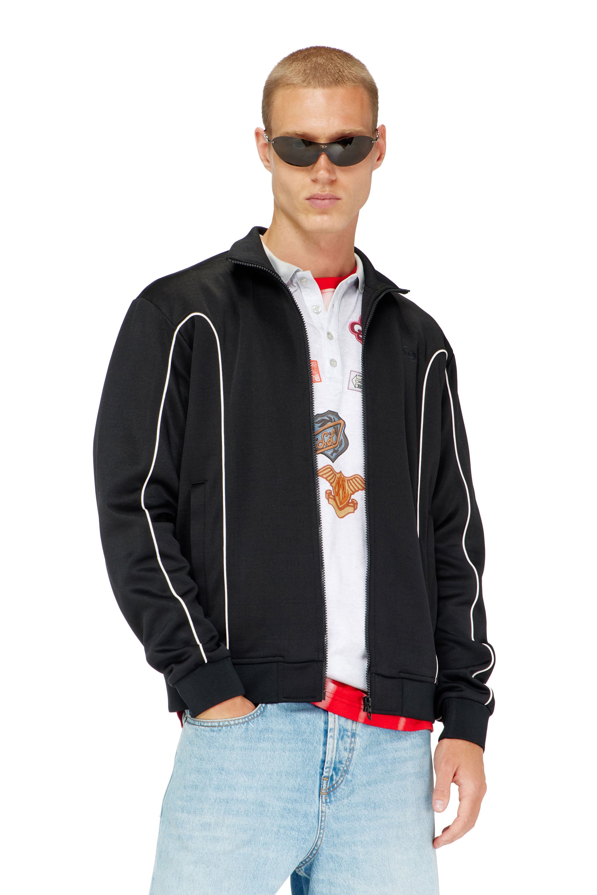 Diesel - S-LOCKING-DO, Herren Sweatjacke aus Sweatstoff mit kontrastierenden Paspeln in Schwarz - 1