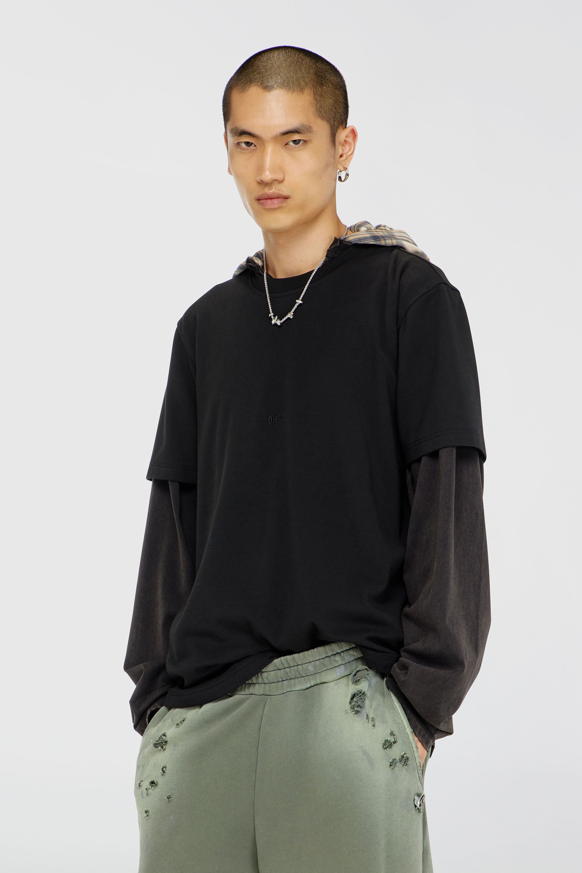 Diesel - T-ADJUST-AA2, Man's Cotton-interlock T-shirt with logo embroidery in Black - 1