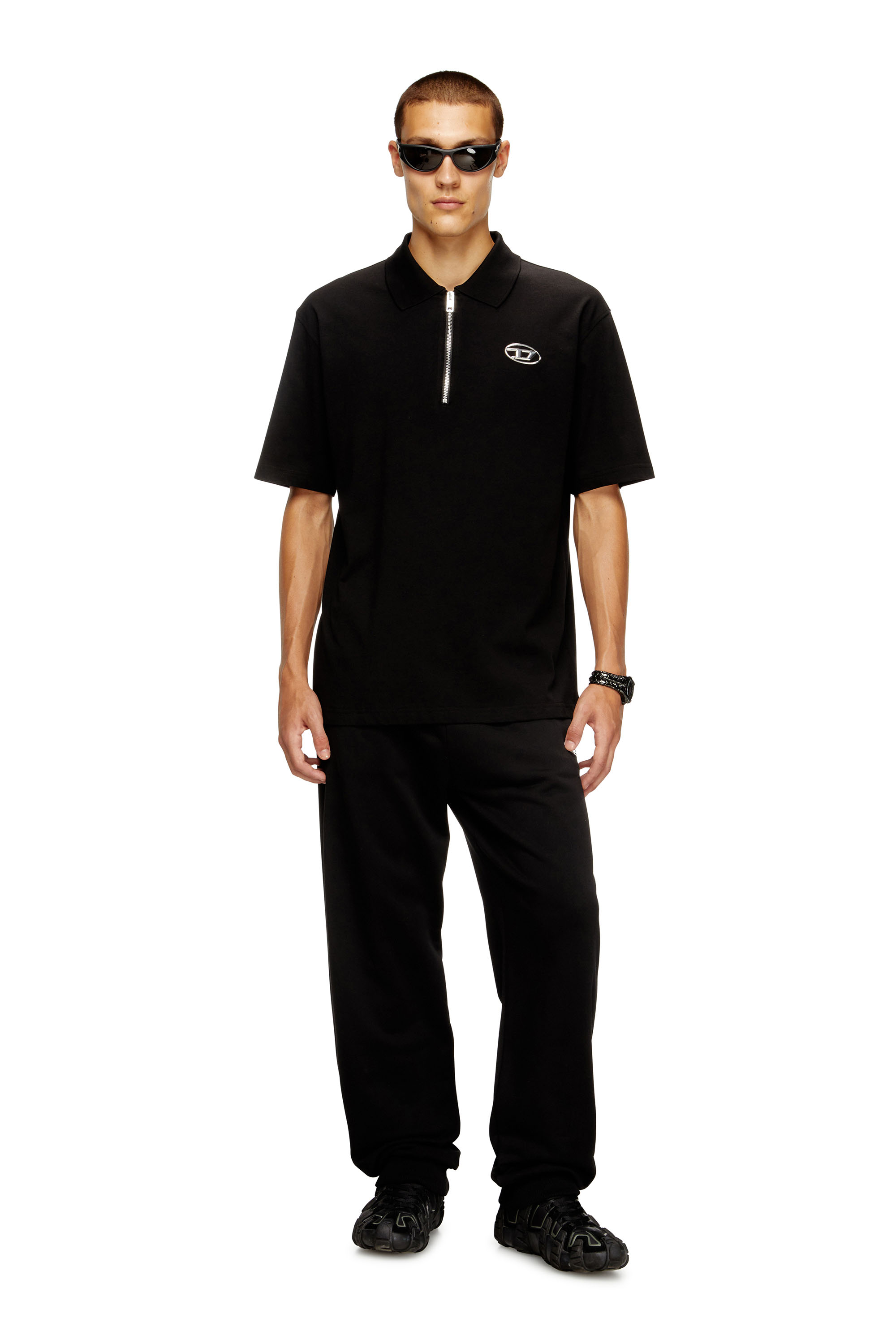 Diesel - T-VOR-OD, Herren Front-Reißverschluss-Poloshirt mit lasergeschnittenem Oval D in Schwarz - 1