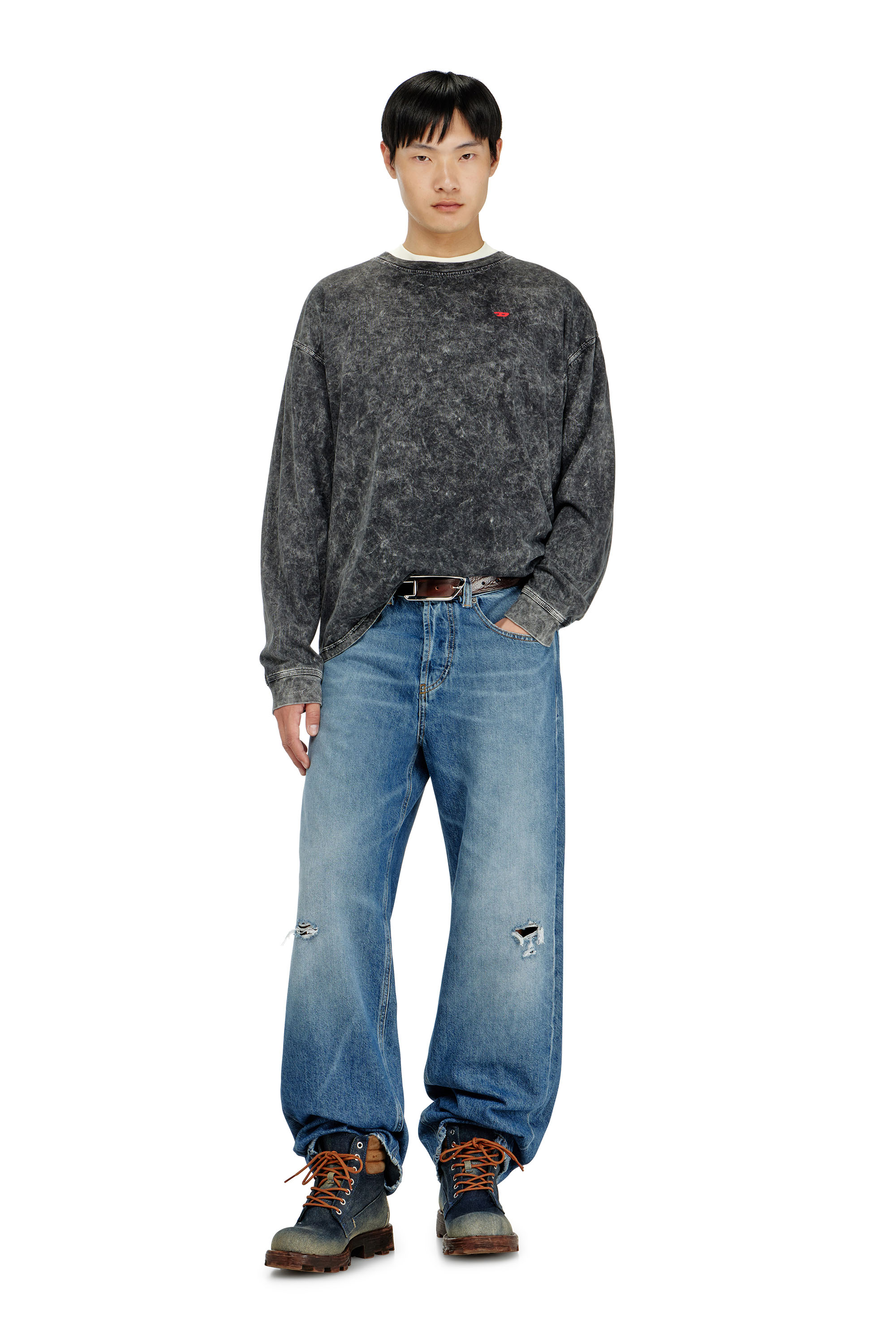 Diesel - T-BOXT-LS-AA5, Herren Langarmshirt mit behandelten Effekt in null - 2