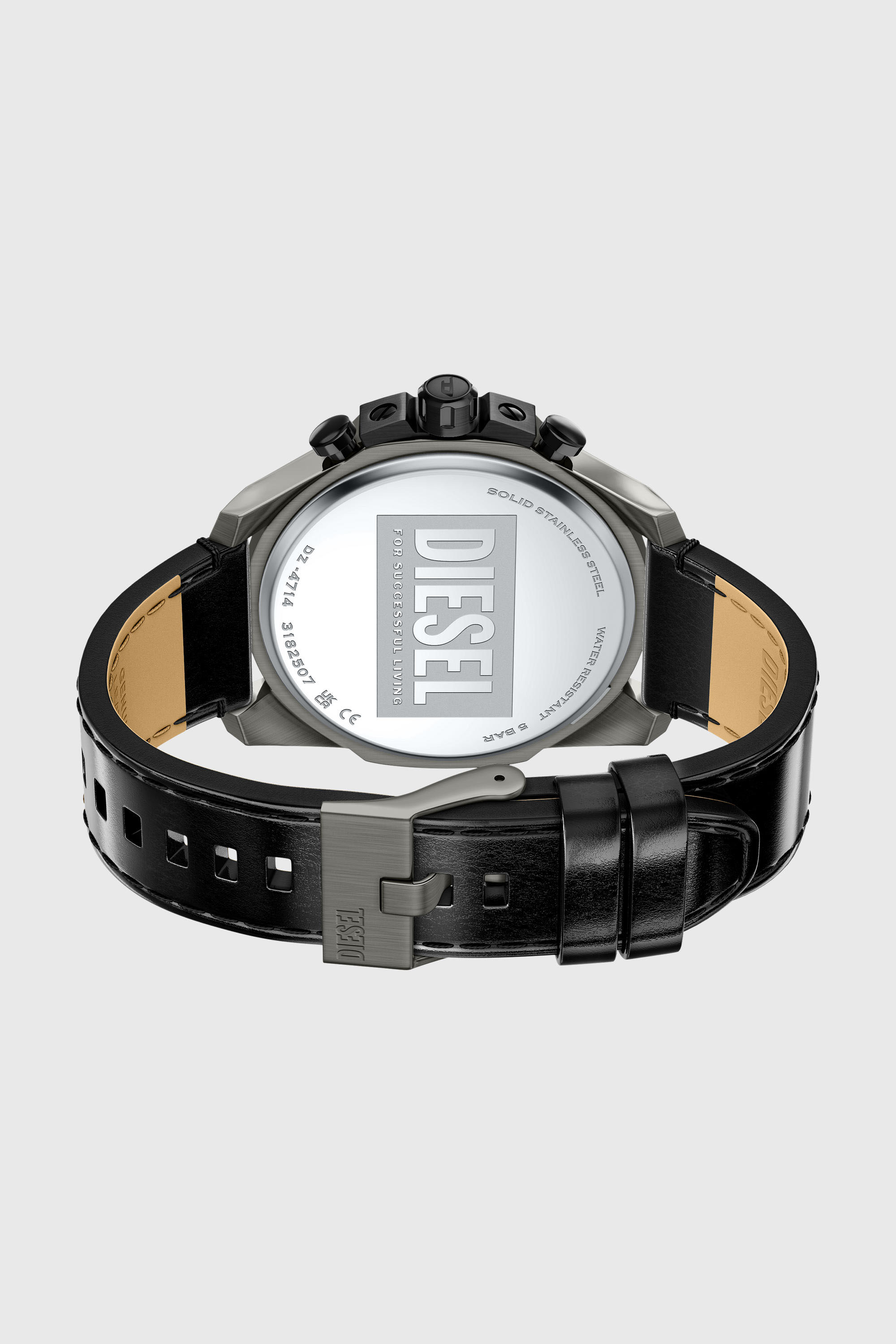 Diesel - DZ4714 WATCH, Man's Mega Chief Slim black leather watch in Black - 6