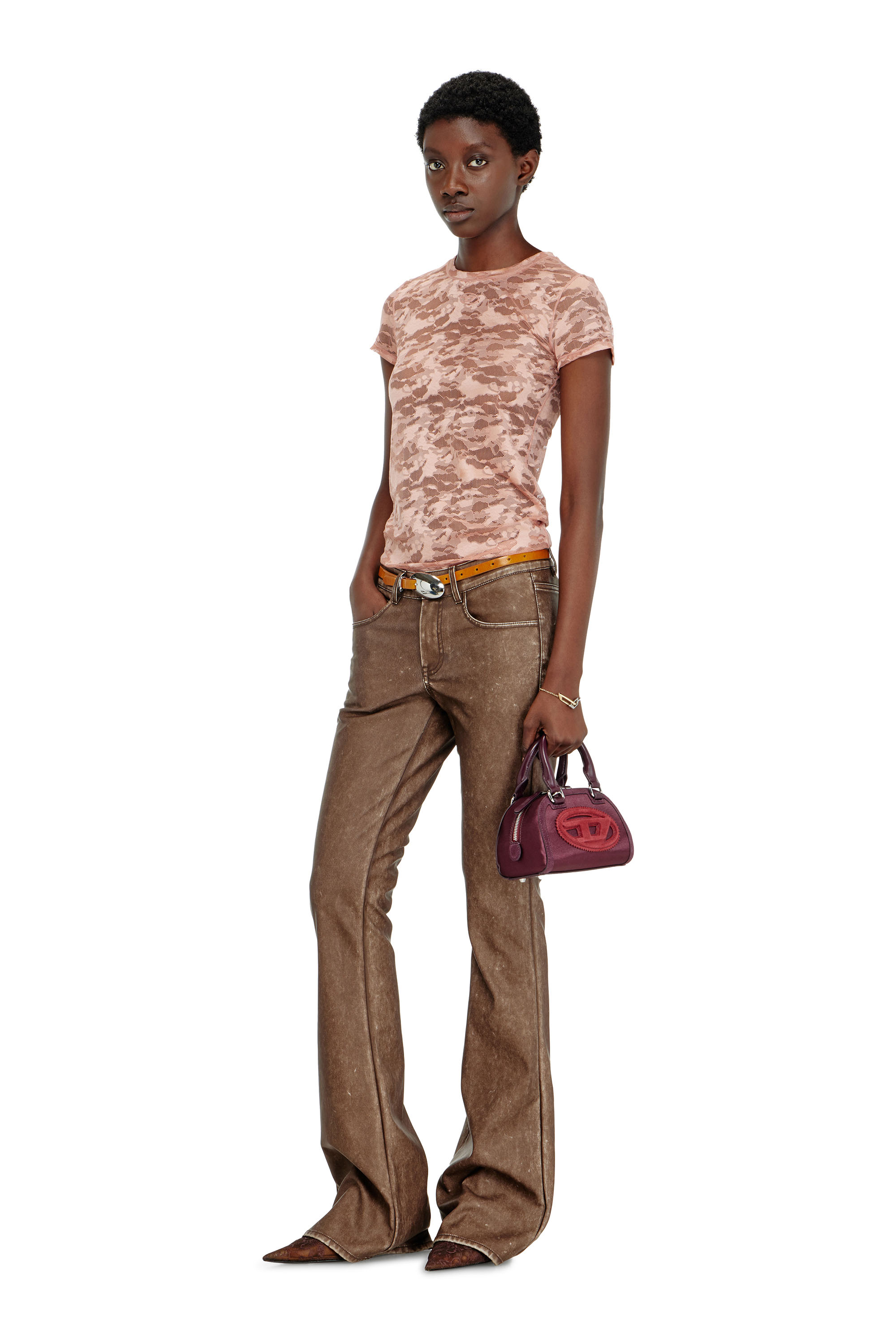 Diesel - KASIA-UTLT, Damen T-Shirt mit Camouflage-Spitze in Fleischfarben - 6