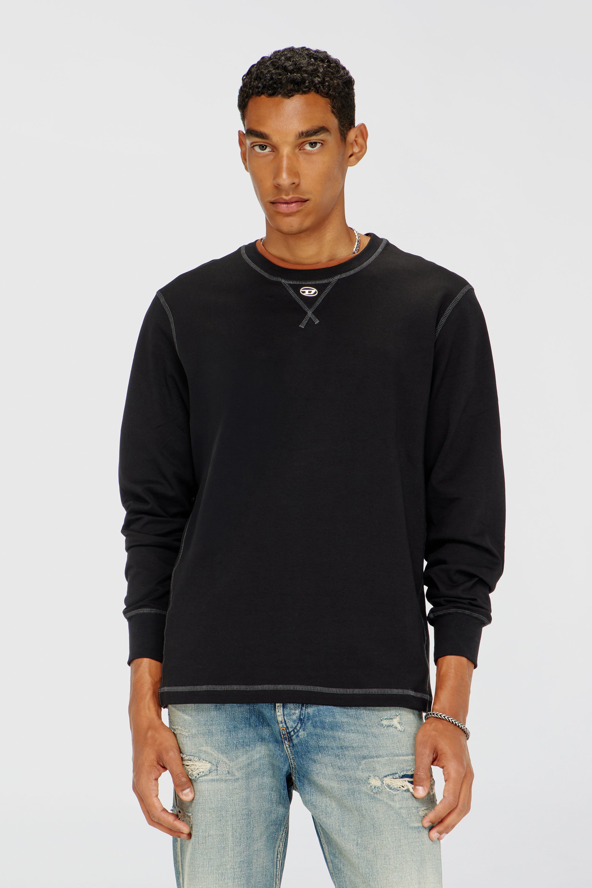 Diesel - T-MADJUST-LS-TR, Herren Baumwoll-Langarmshirt mit Oval D in Dunkelgrau - 1