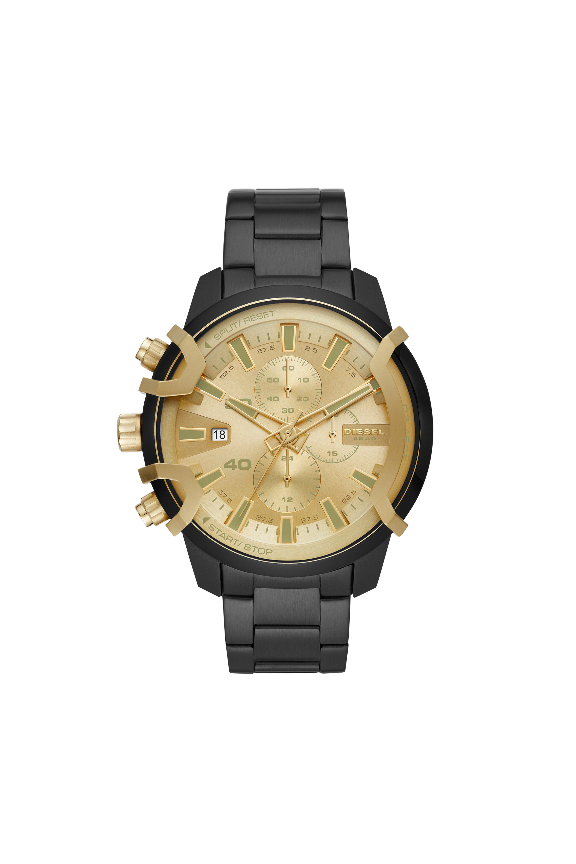 Diesel - DZ4525, Herren Griffed-Armbanduhr mit Chronograph-Anzeige und schwarzem Edelstahlarmband in Schwarz/Gold - 1