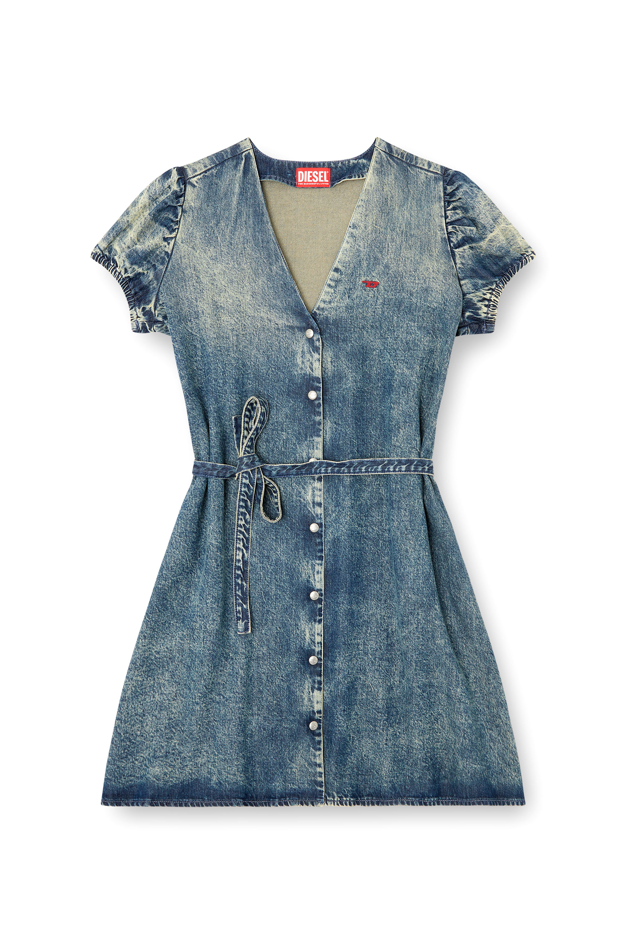 Diesel - DE-OLLISH-D, Damen Denimkleid mit Taillengürtel in Mittelblau - 3