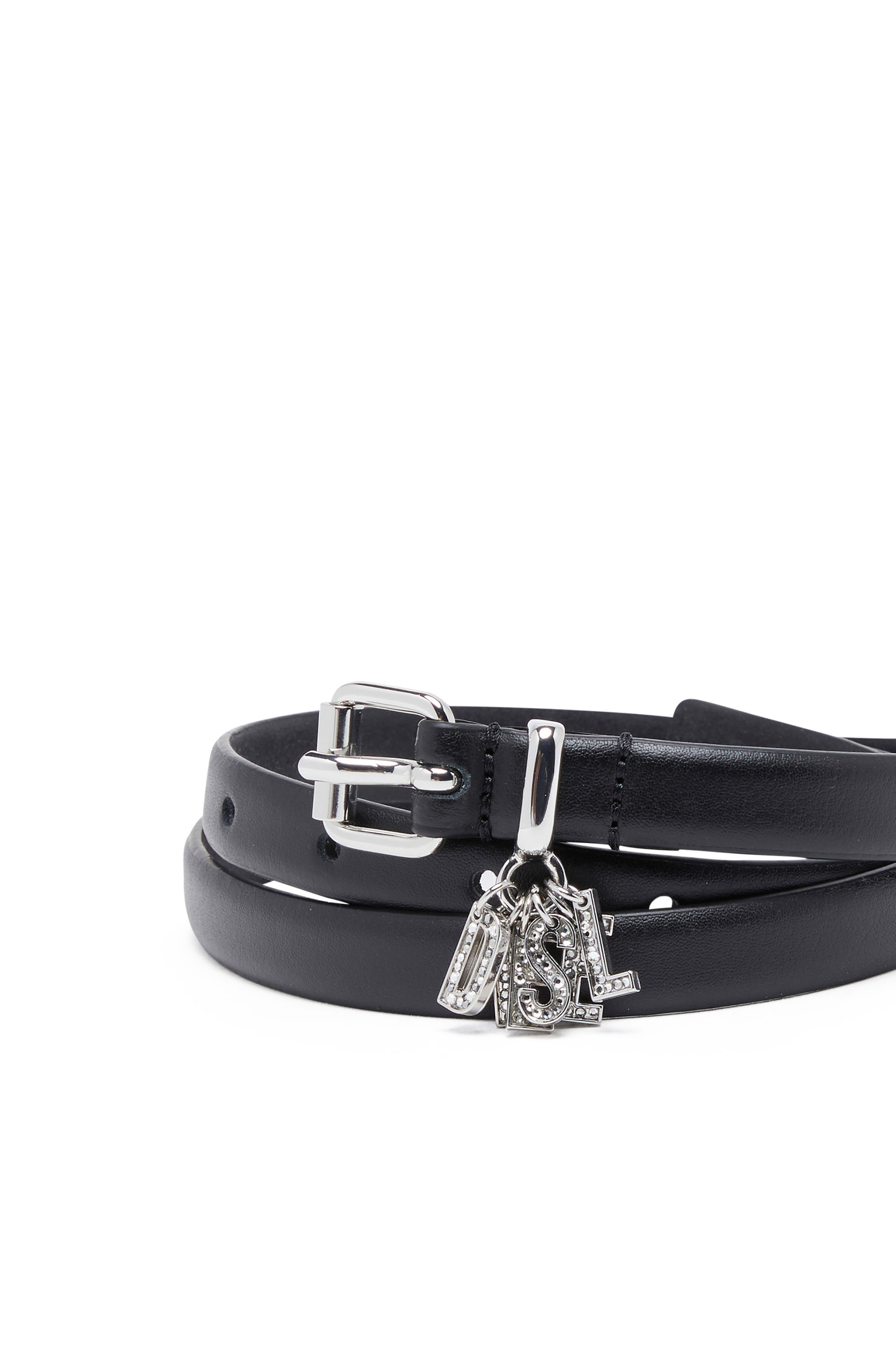 B-CHARM-LOOP, Schwarz Diesel - B-CHARM-LOOP, Damen 1.4cm Gürtel aus Leder mit Logo-Anhängern aus Strass in Schwarz - 3