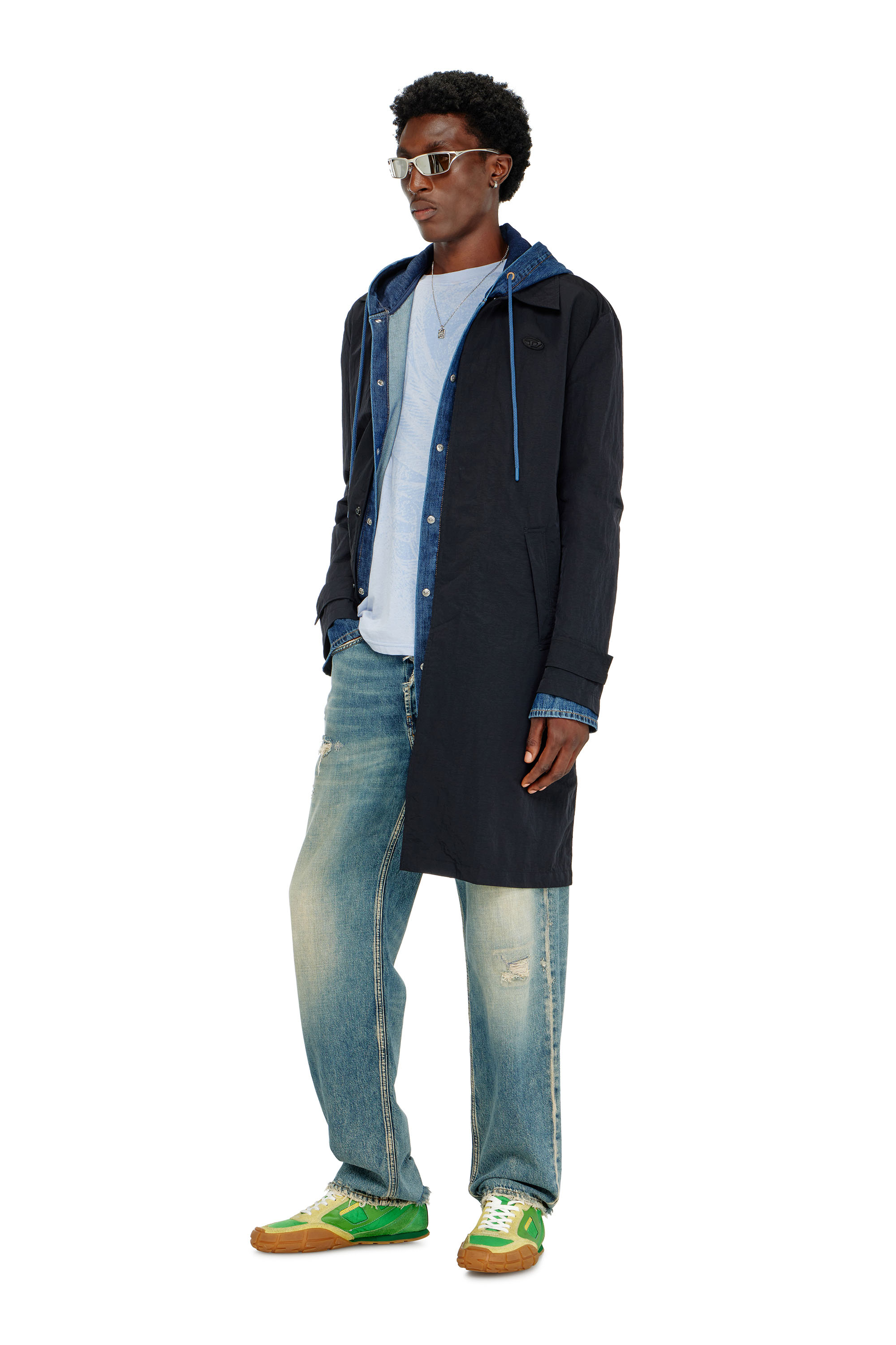 Diesel - J-BURHAT, Herren Nylonmantel mit gl&auml;nzendem Crinkle-Finish in Schwarz - 1