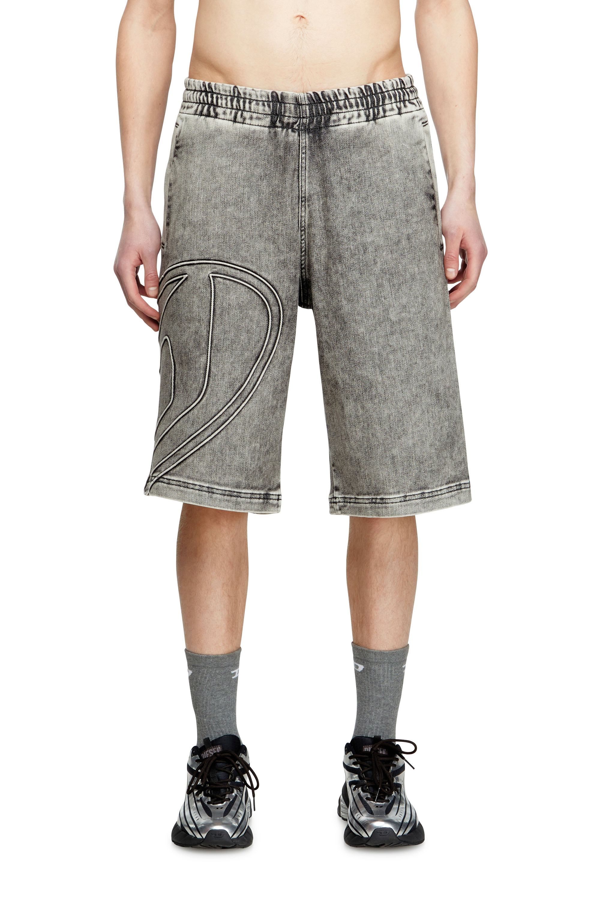 Diesel - D-ENNY-S TRACK, Unisex Bermudas aus Track Denim mit Oval D in Grau - 3