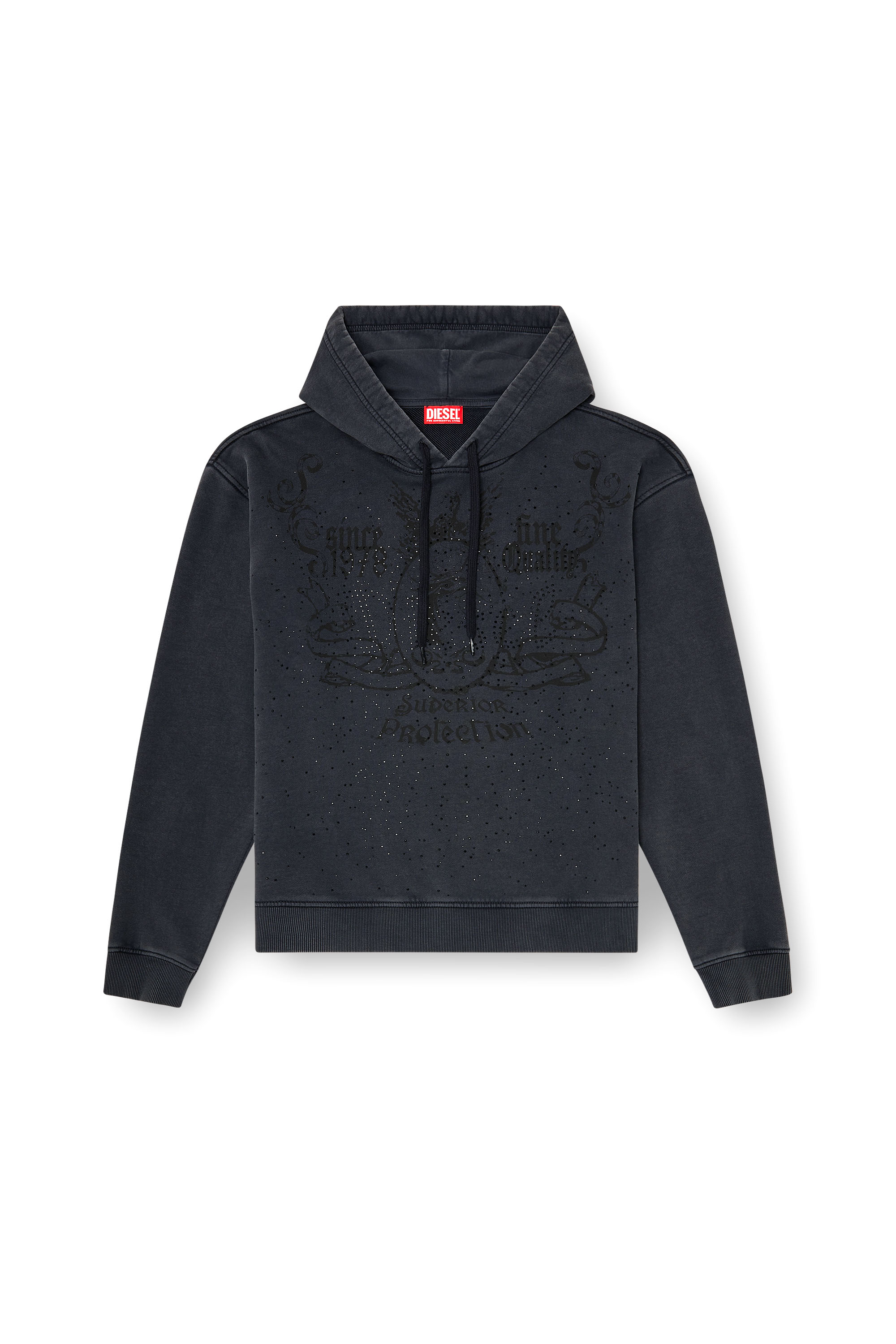 Diesel - S-NORM-HOOD-AA3, Herren Bedrucktes Hoodie mit Strasssteinen in Dunkelgrau - 2