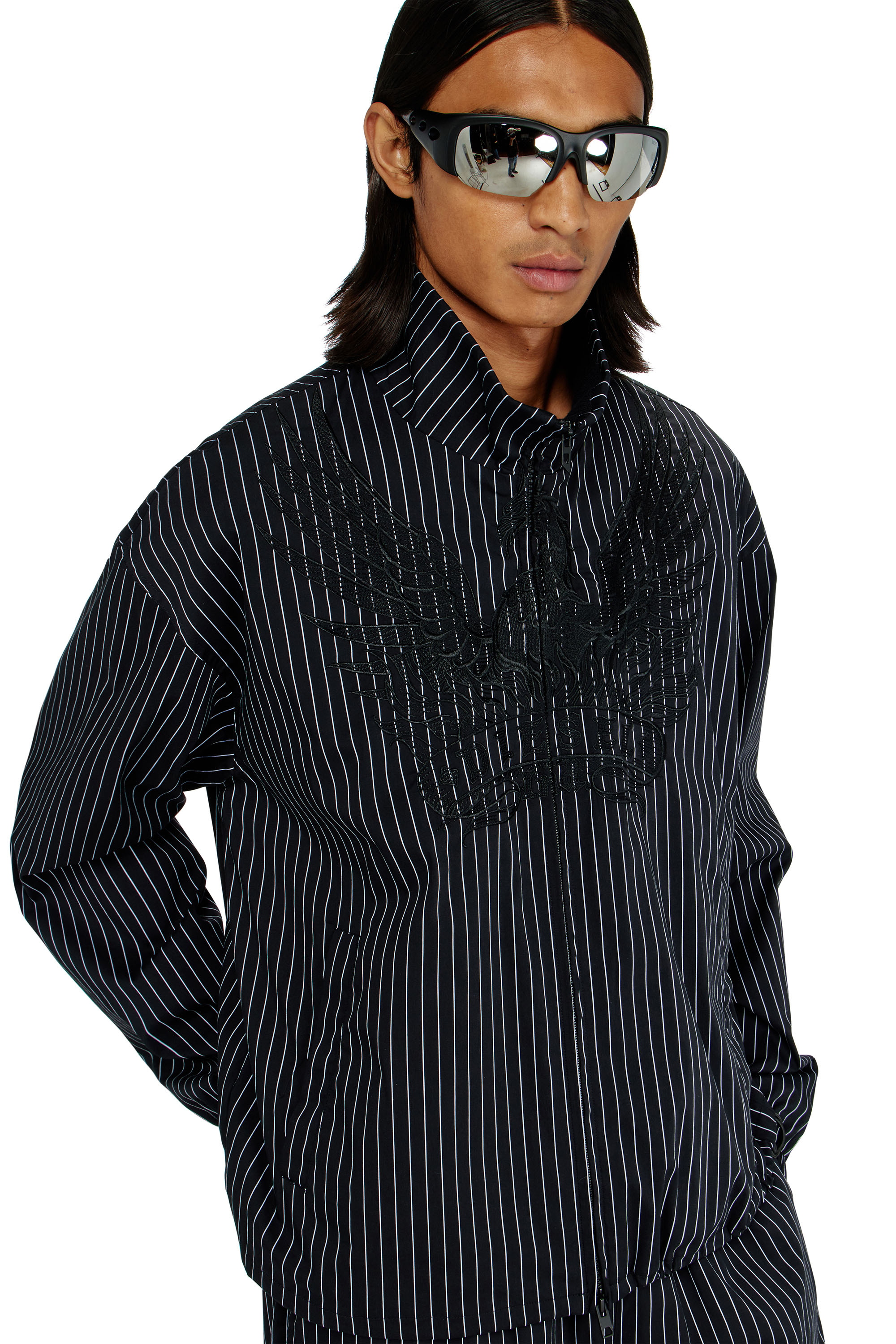 Diesel - J-CORSAR-NJCA, Herren Nylon-Pinstripe-Jacke mit Phoenix-Stickerei in Schwarz - 5