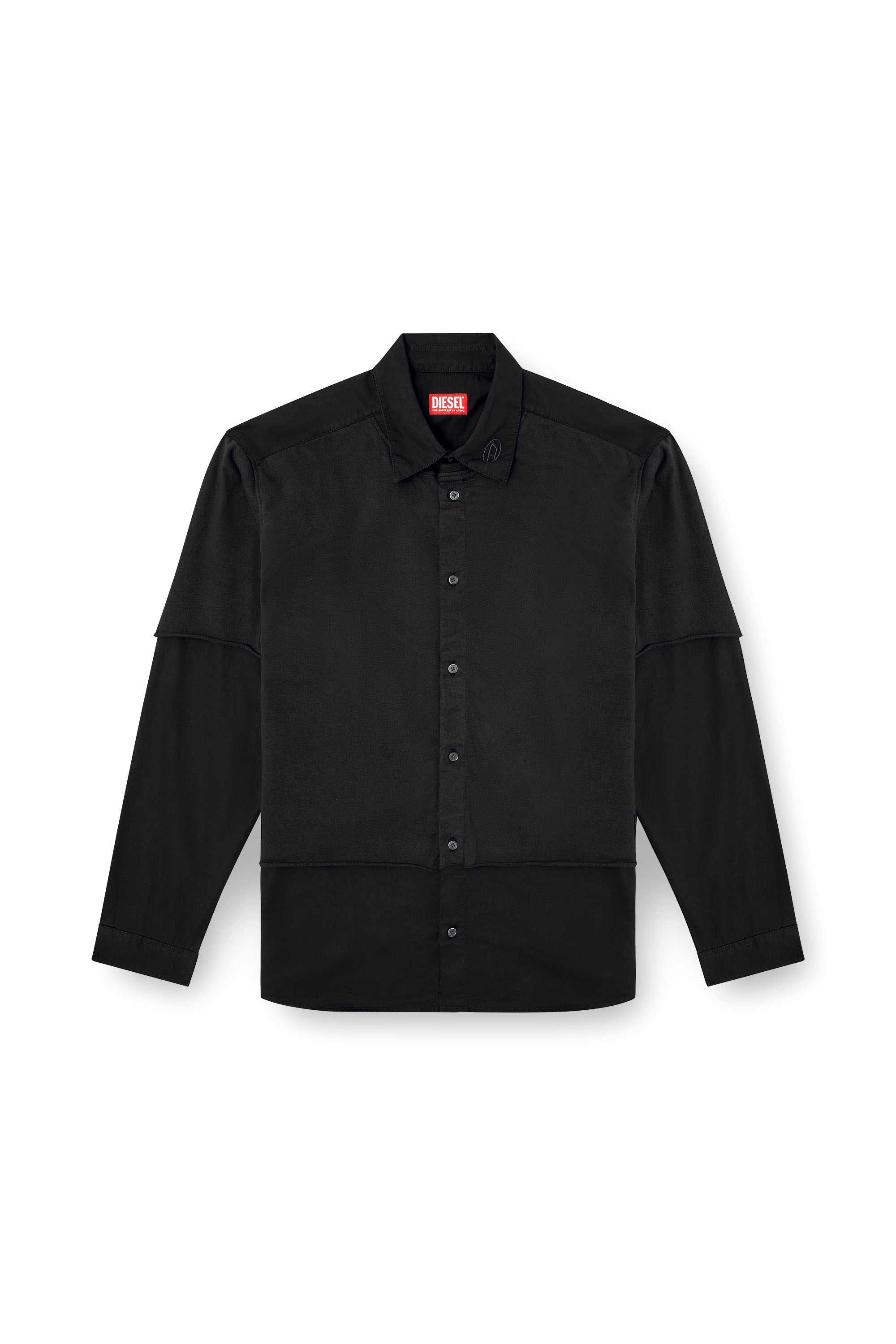 Diesel - S-GASTON-O, Herren Mehrlagiges Shirt aus Twill und Jersey in Schwarz - 3