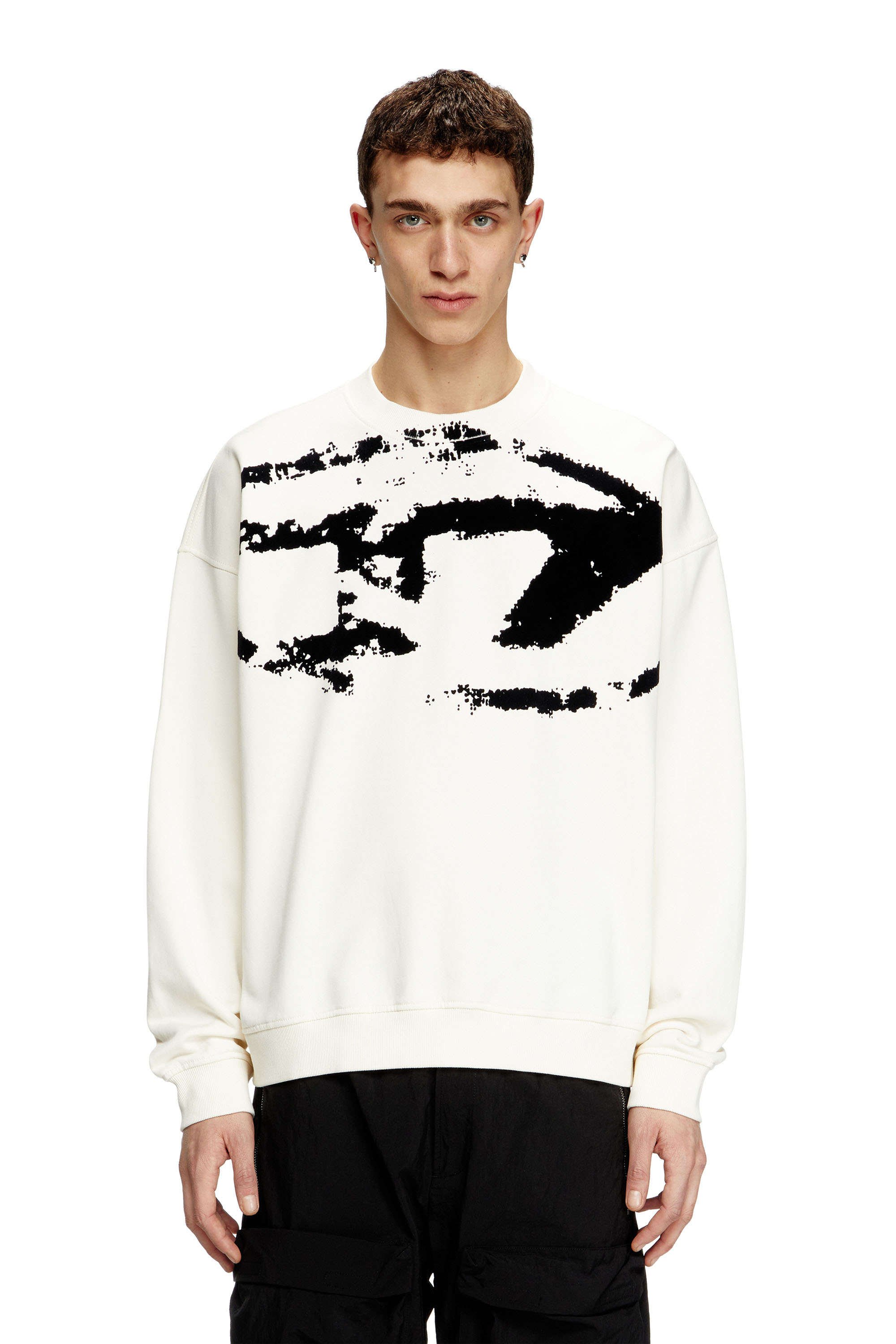 Diesel - S-BOXT-N5, Herren Sweatshirt mit beflocktem Distressed-Logo in Weiss/Schwarz - 3