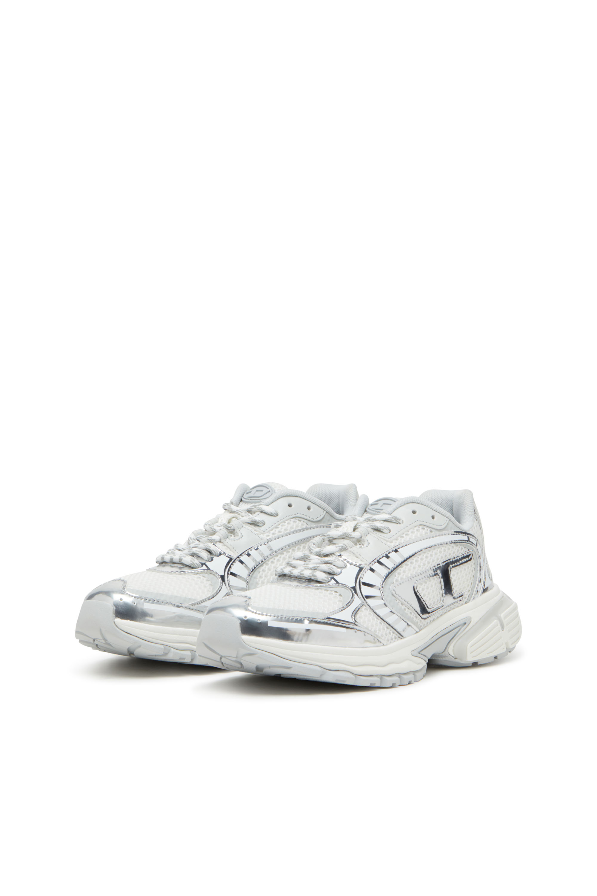 Diesel - S-PRO-V-DENSE LOW W, Damen S-Pro-V-Dense-Sneakers aus Metallic-Mesh mit Oval D-Logo in Weiß/Silber - 9