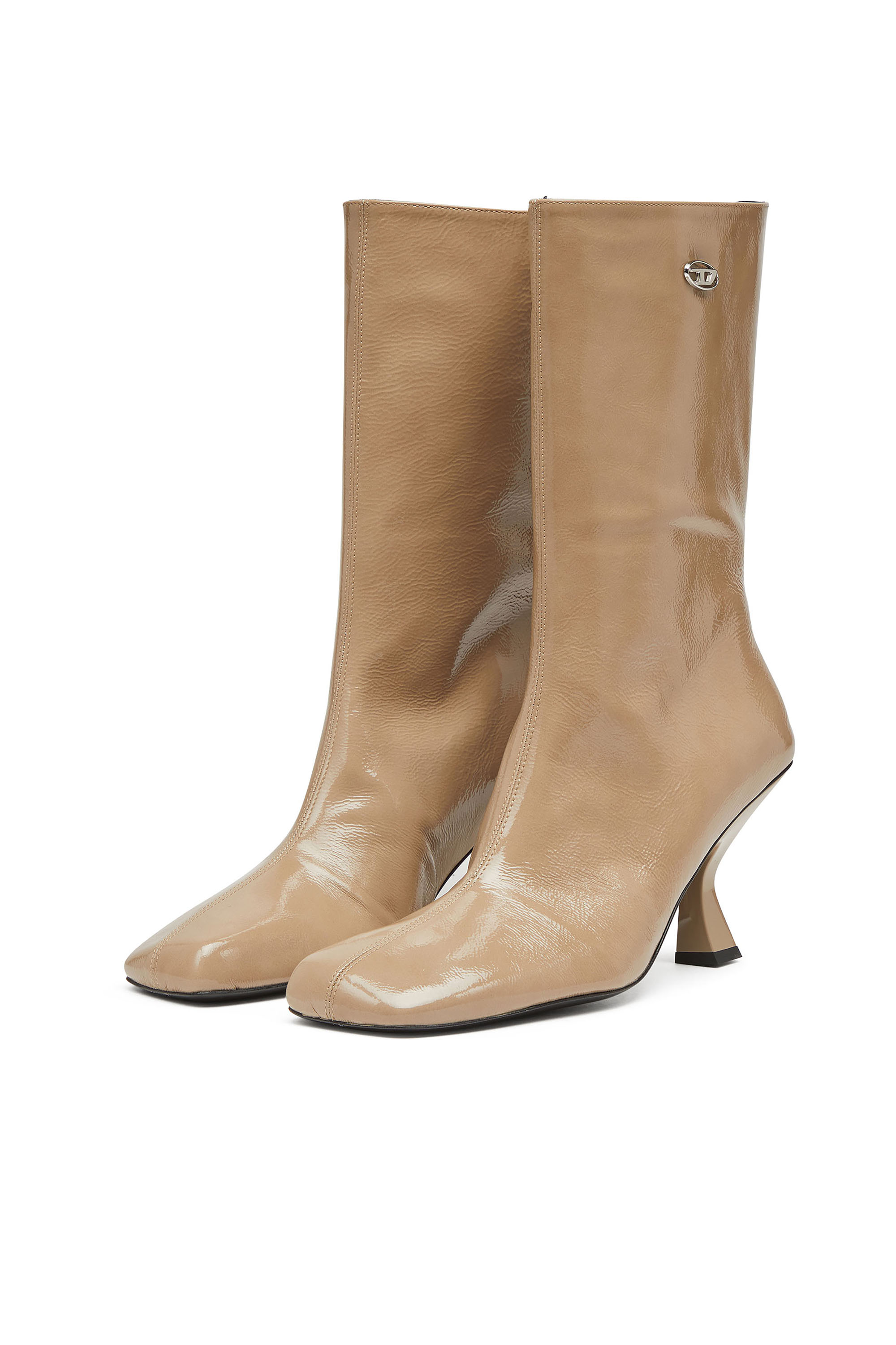 Diesel - D-AMBER TUBE 75, Damen D-Amber-Stiefeletten mit quadratischer Spitze und Naplak-Effekt in Beige - 7