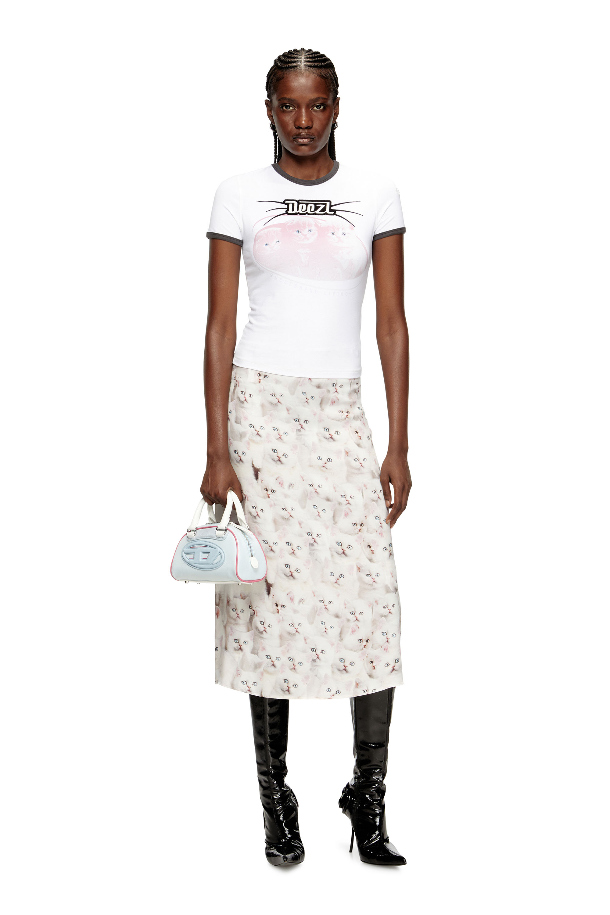 Diesel - O-RCHID-R1, Damen Midirock aus Viskose mit Allover-Print in Weiß - 1