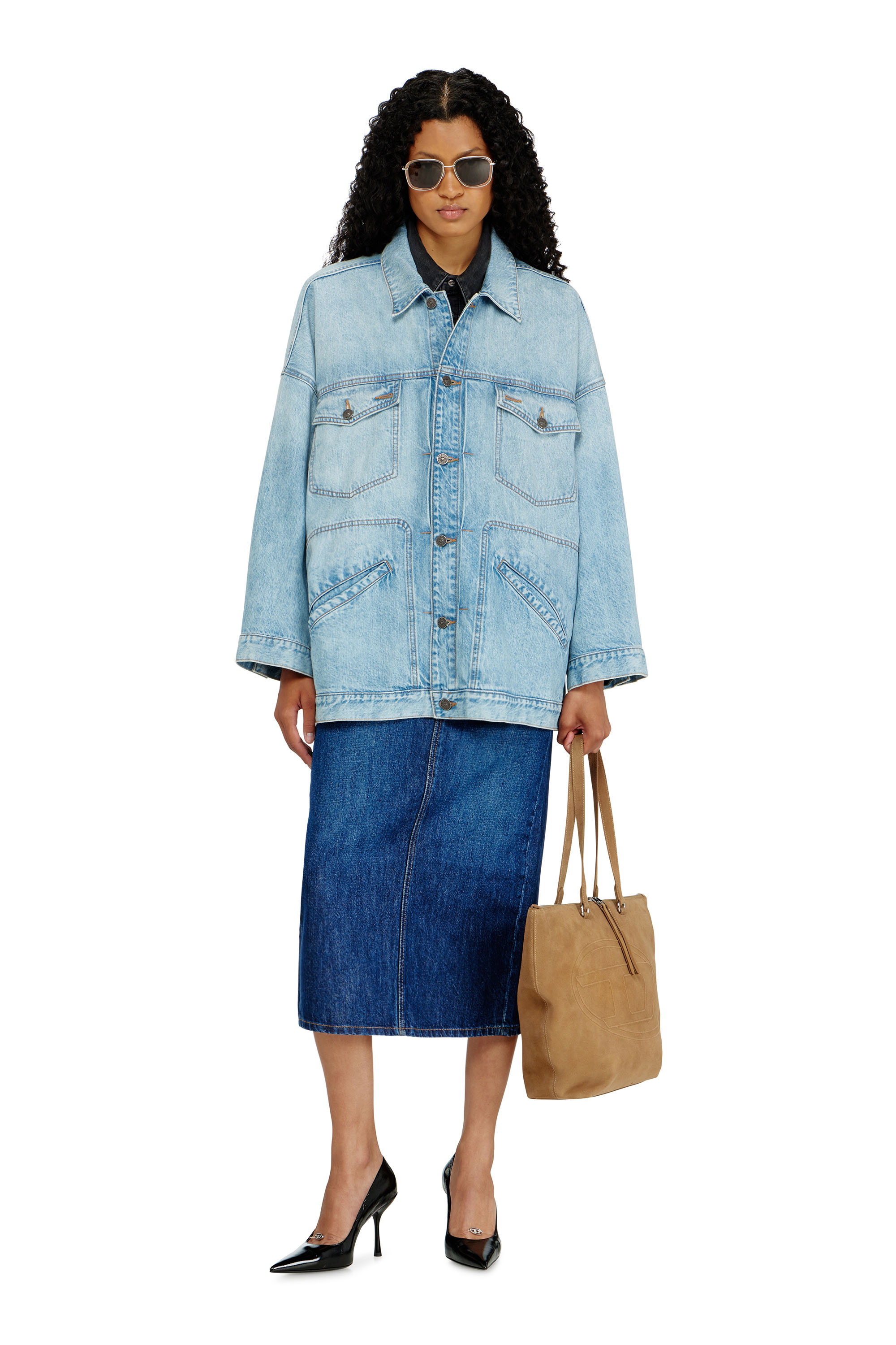 Diesel - DE-LIN, Woman's Oversized denim workwear jacket in Light Blue - 2