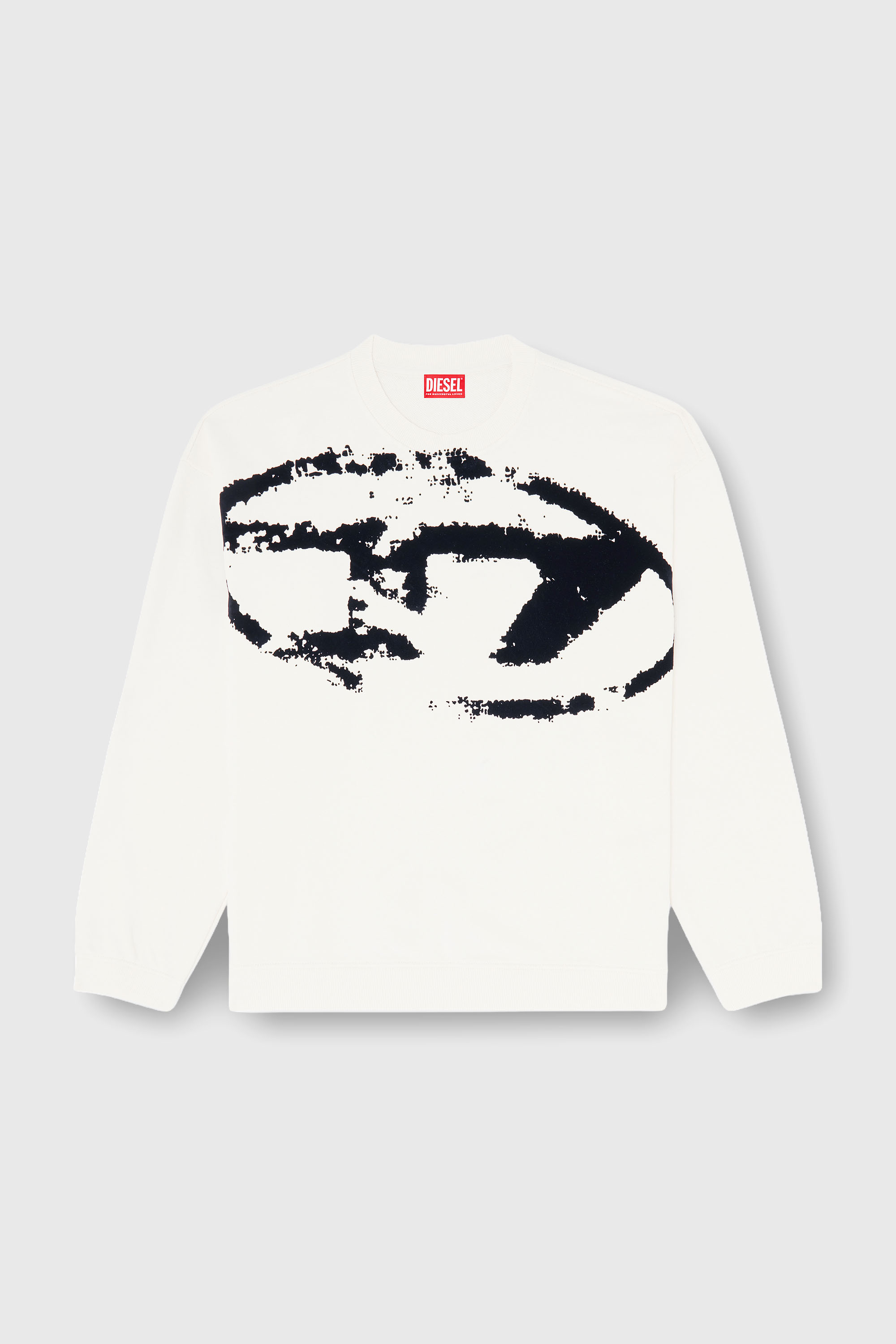 Diesel - S-BOXT-N5, Herren Baumwoll-Sweatshirt mit geflocktem Oval D in Schwarz/Weiss - 2