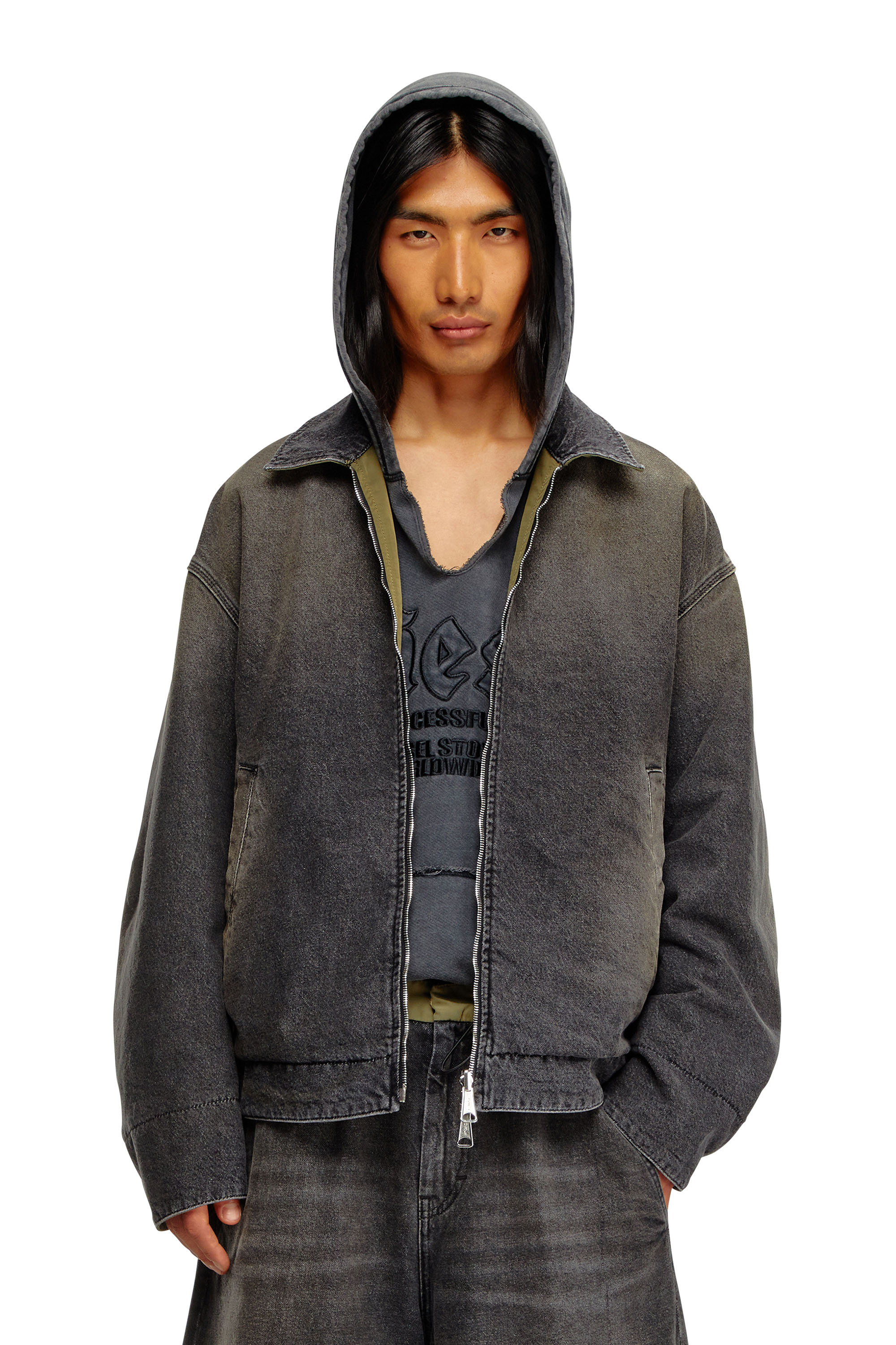 Diesel - D-STACK-S, Herren Wendejacke aus Denim und Nylon in Schwarz - 1