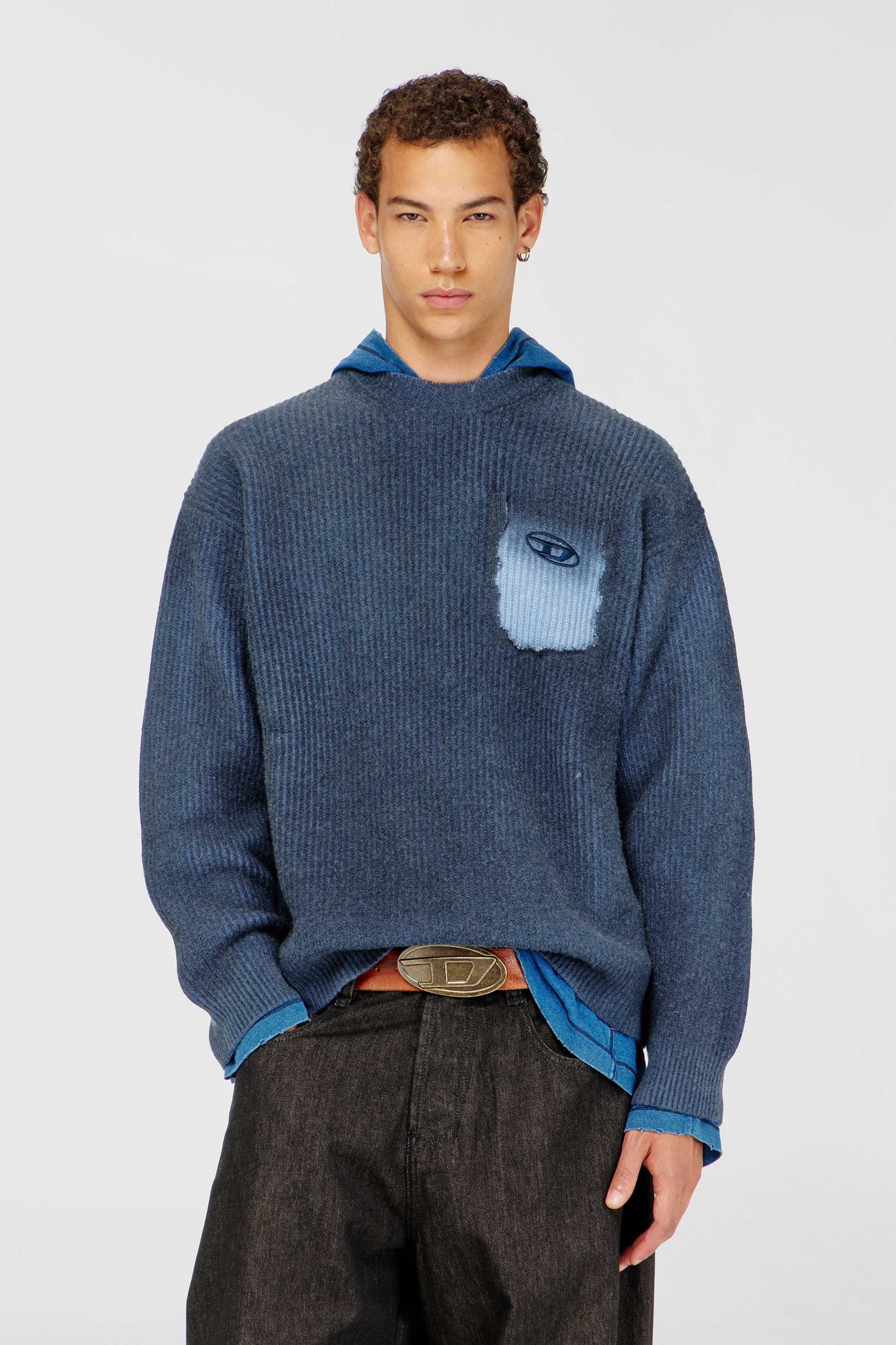 Diesel - K-PICKLER, Herren Pullover aus Wollmischung mit Zier-Brusttasche in Dunkelblau - 3