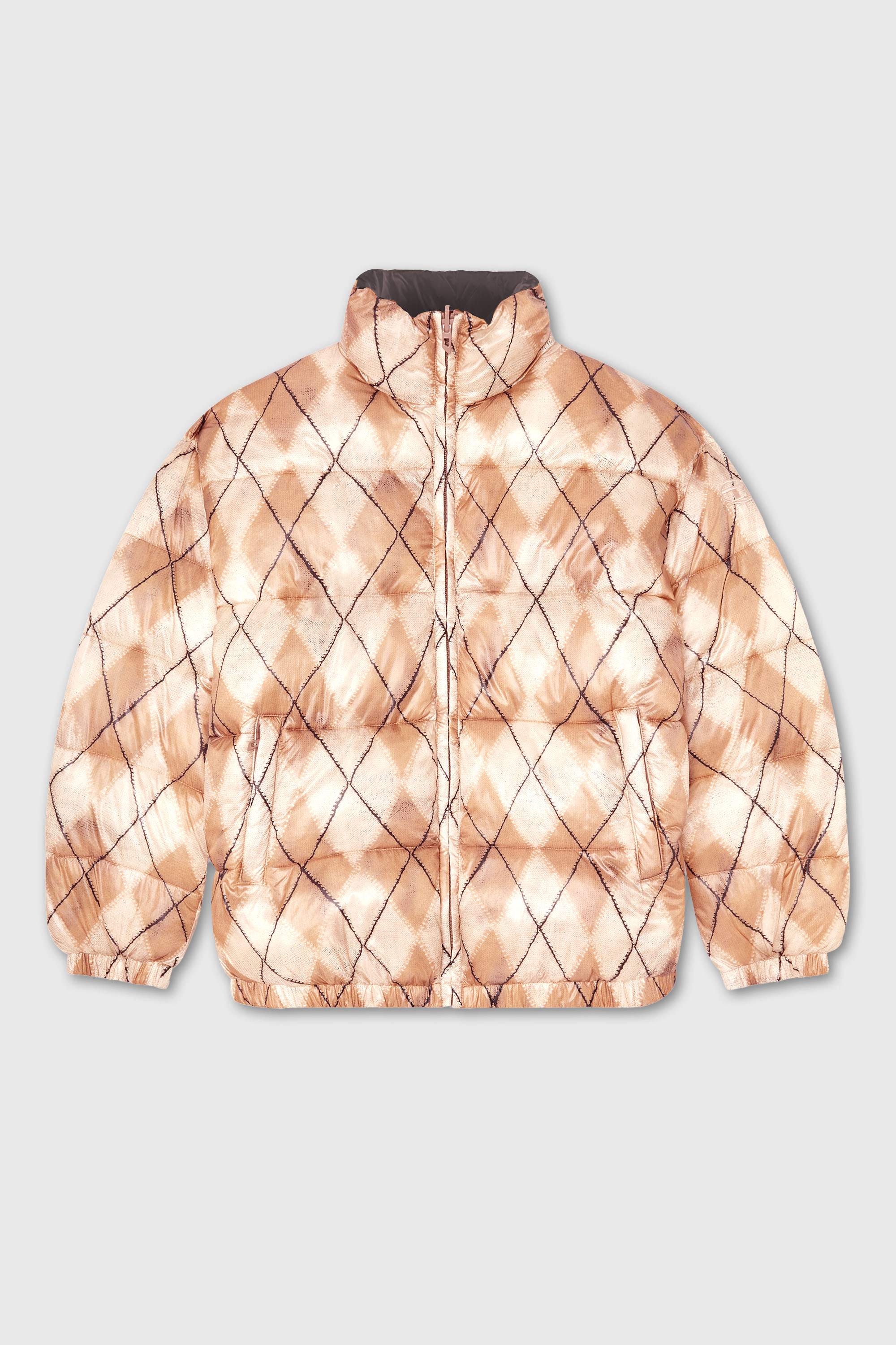 Diesel - W-BOURB-DLCK, Herren Wendbare Steppjacke mit argyle-print in Beige/Grau - 2