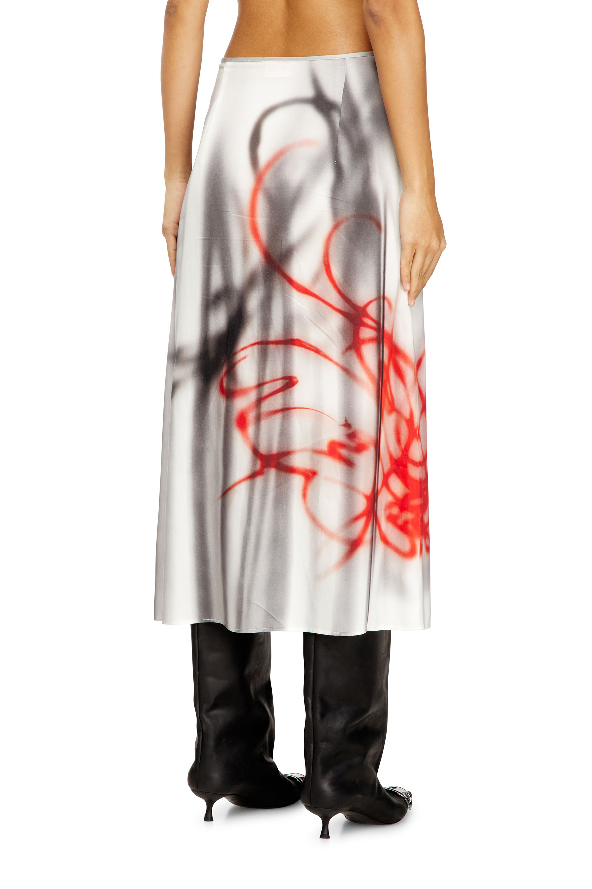 Diesel - O-RCHID-S1, Damen Satin-Midirock mit Graffiti-Print in Grau - 4