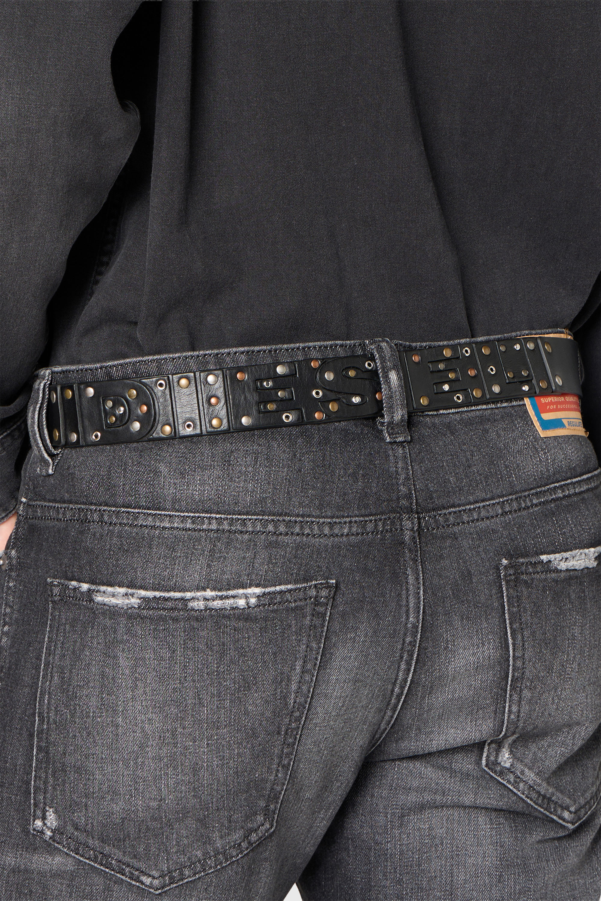 Diesel - B-DSL RIVETS, Unisex 4 cm Lederg&uuml;rtel mit Nieten und Studs in Schwarz - 4