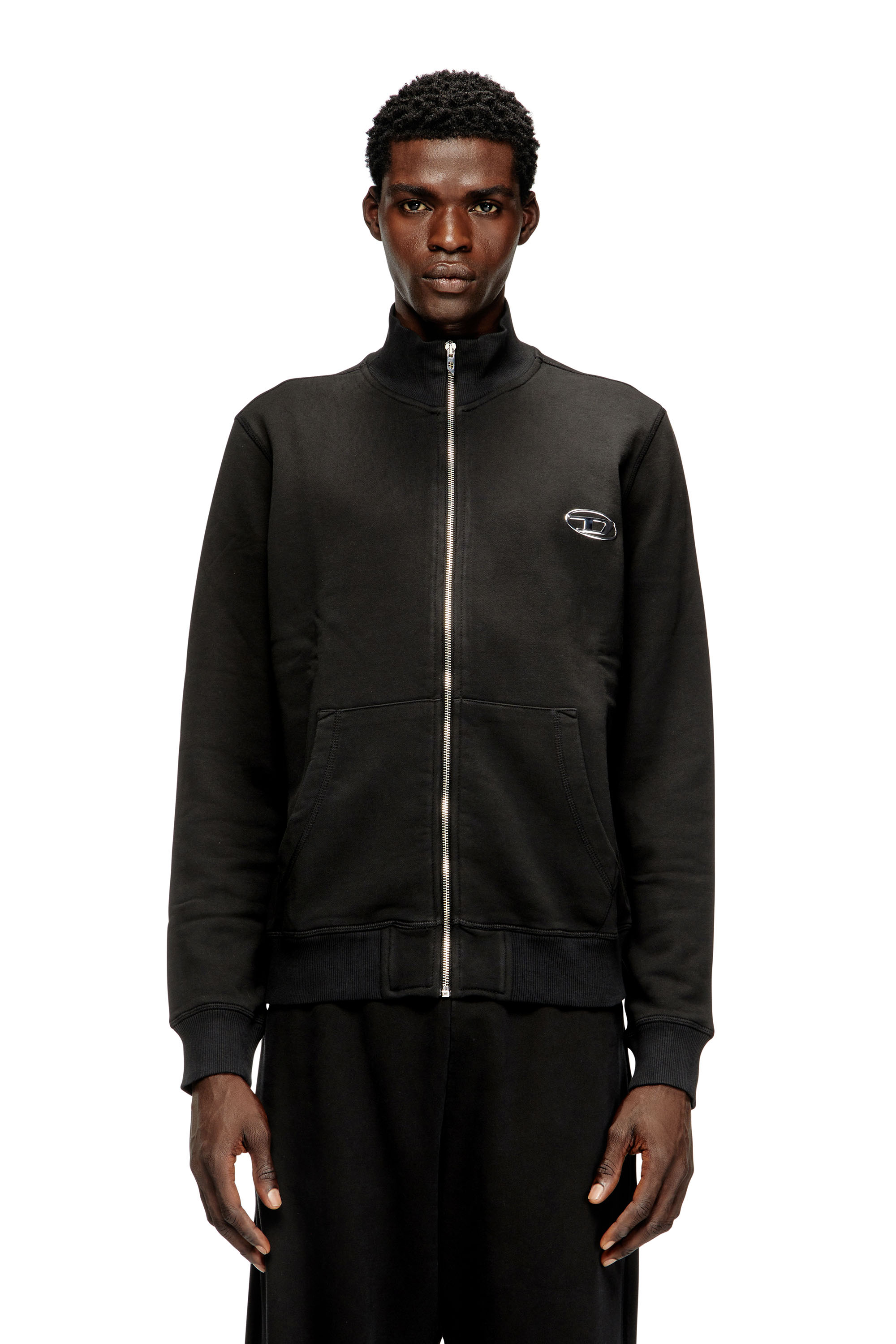 Diesel - S-GINN-ZIP-IOD, Herren Sweatshirt mit Stehkragen und metallischem Oval D in Schwarz - 3