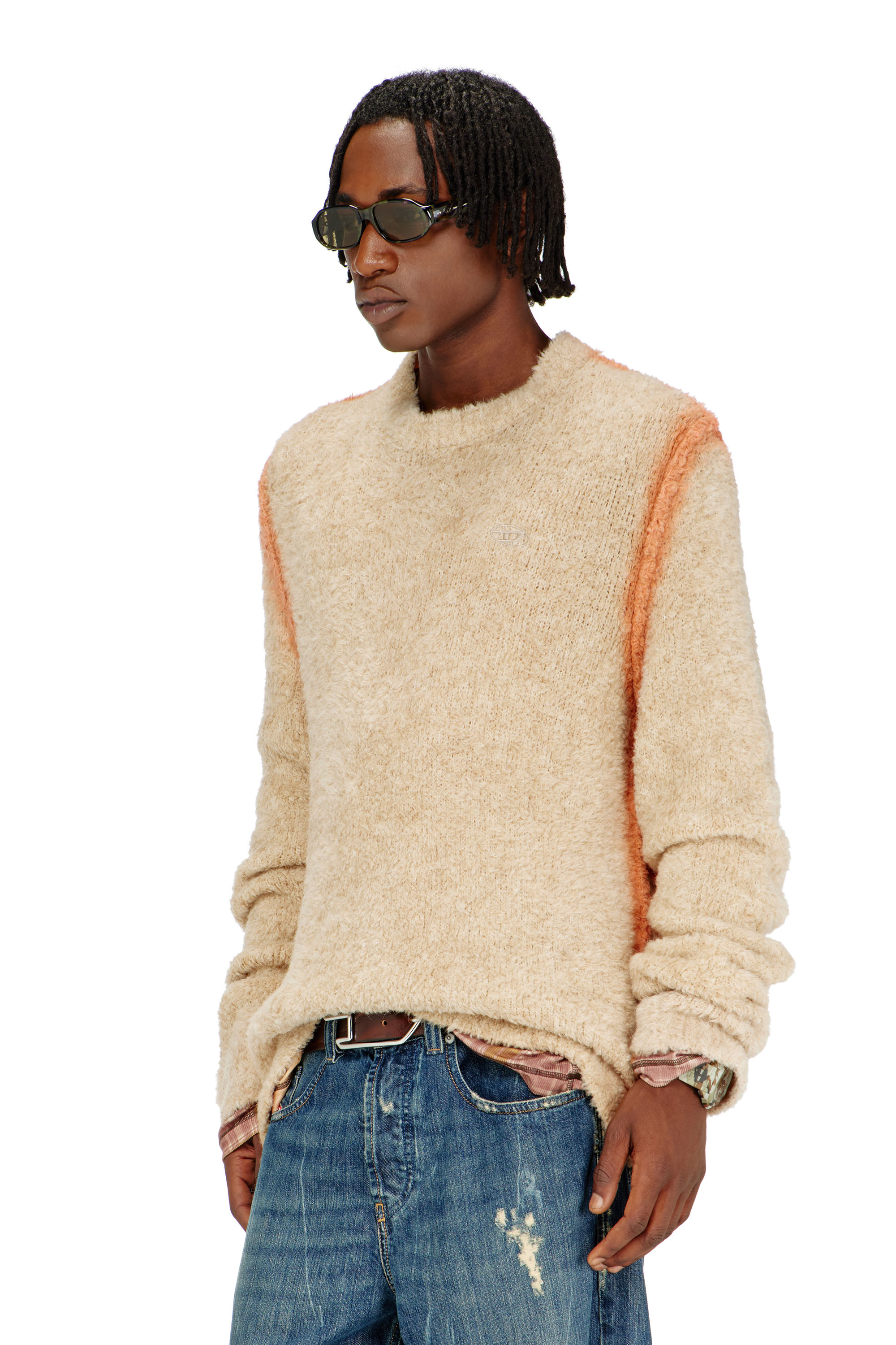 Diesel - K-RIMI, Herren Alpaca-Mix Pullover mit spraygef&auml;rbten N&auml;hten in Hellbraun - 3