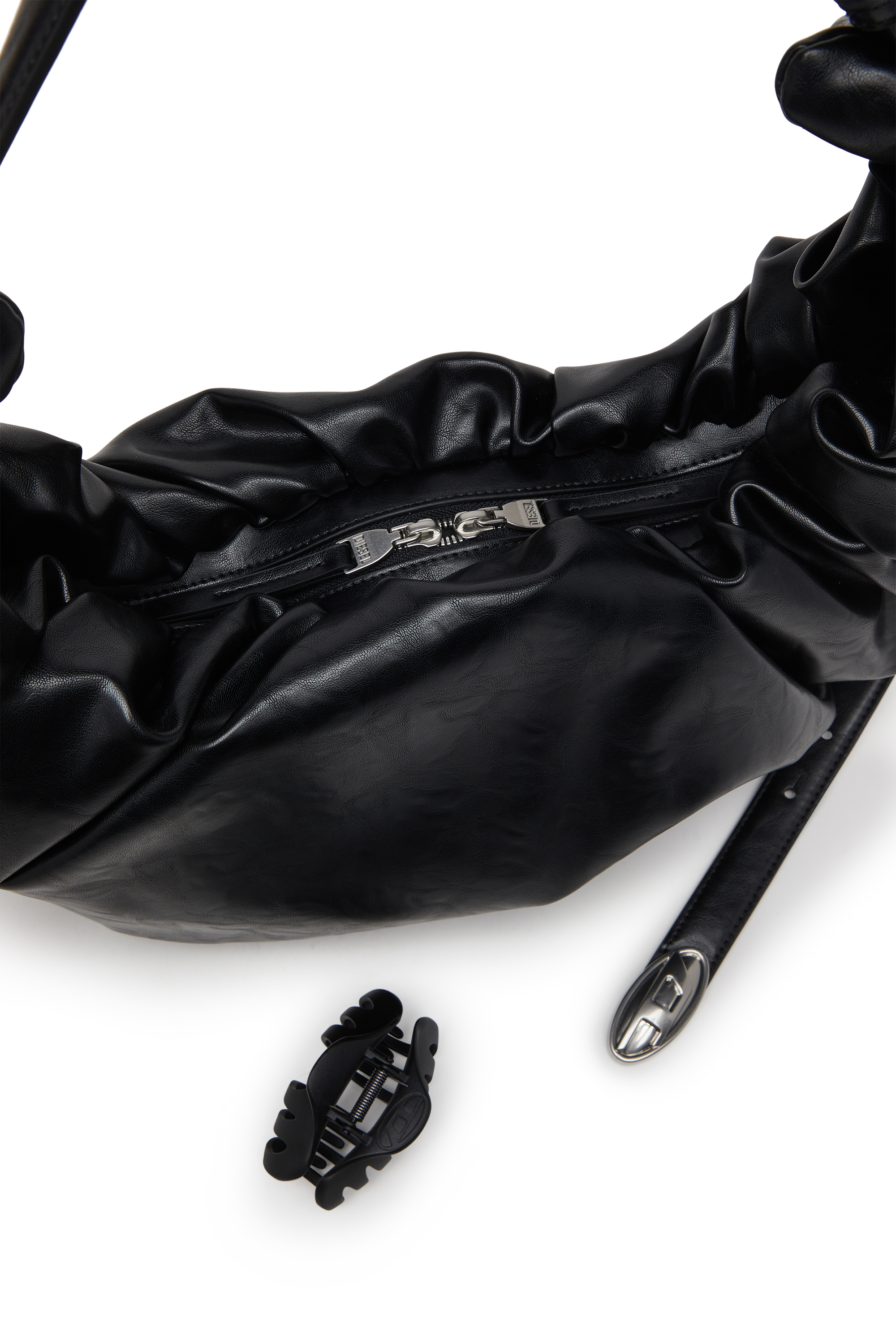 Diesel - GRAB-D HOBO L, Damen Große zerknitterte Hobo-Tasche aus glänzendem PU in Schwarz - 5