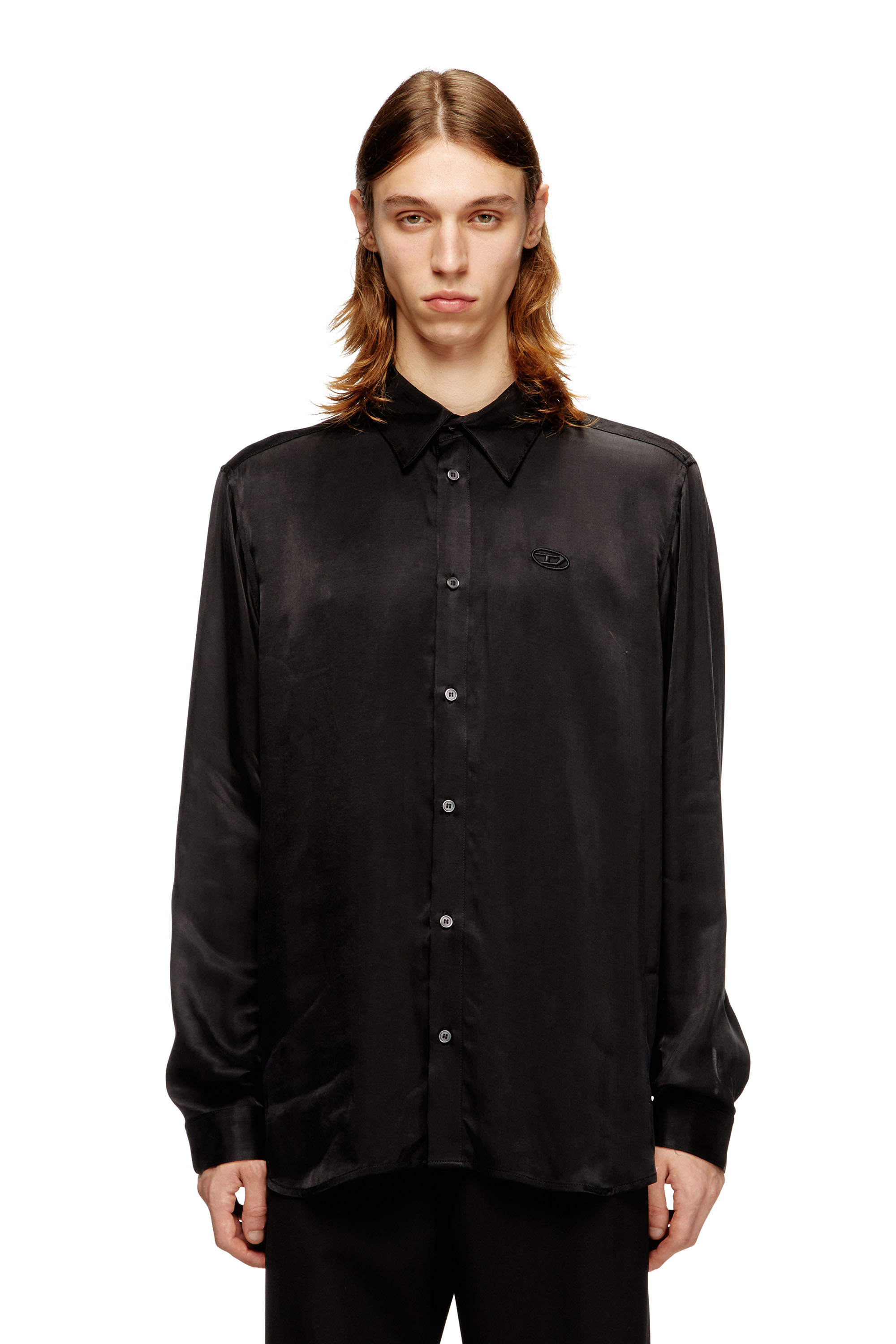 Diesel - S-SIMPLY-AJFU, Herren Hemd aus Cupro mit eingesticktem Logo in null - 1