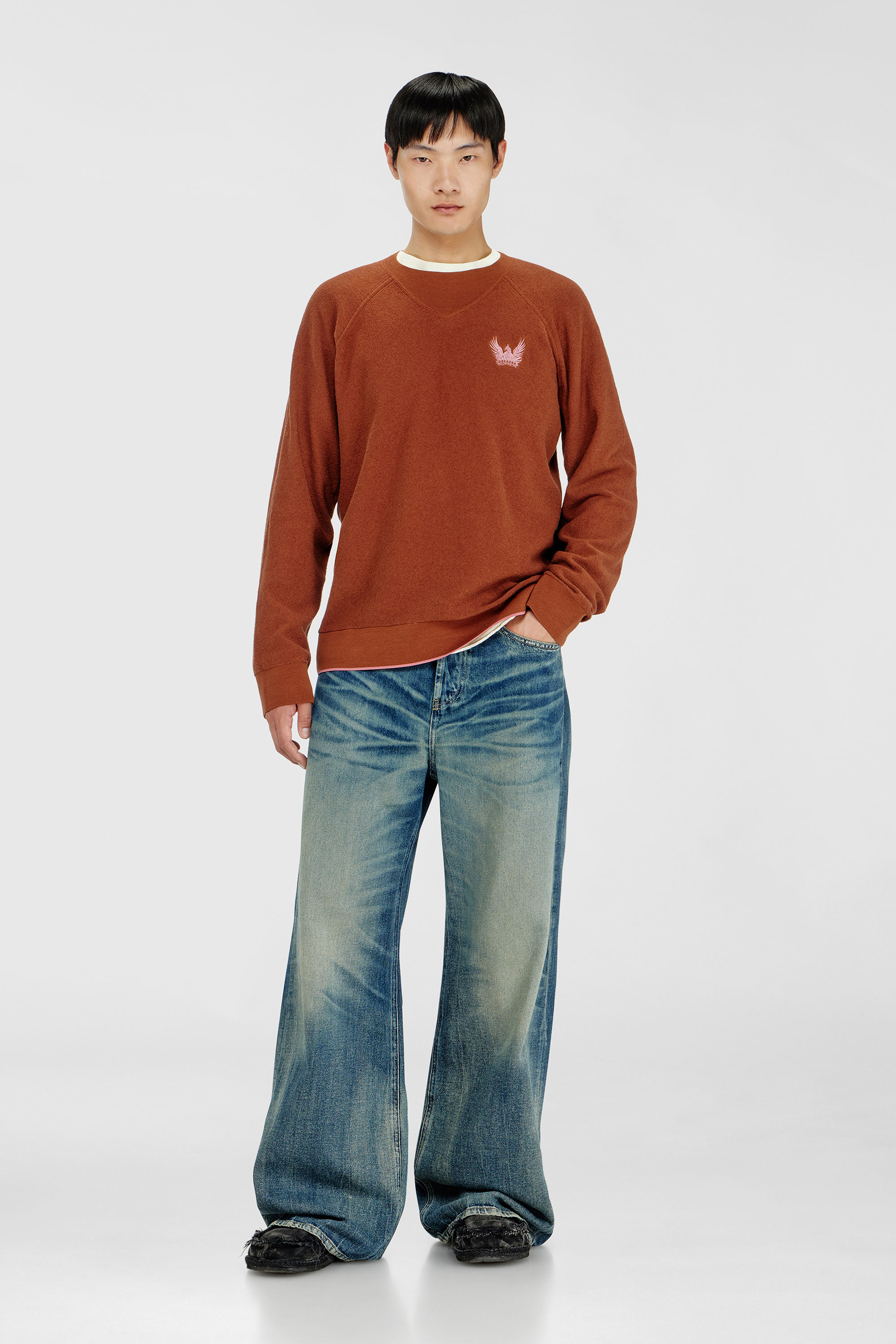 Diesel - K-RALFS, Herren Boucl&eacute;-Pullover mit Phoenix-Stickerei in Braun - 2