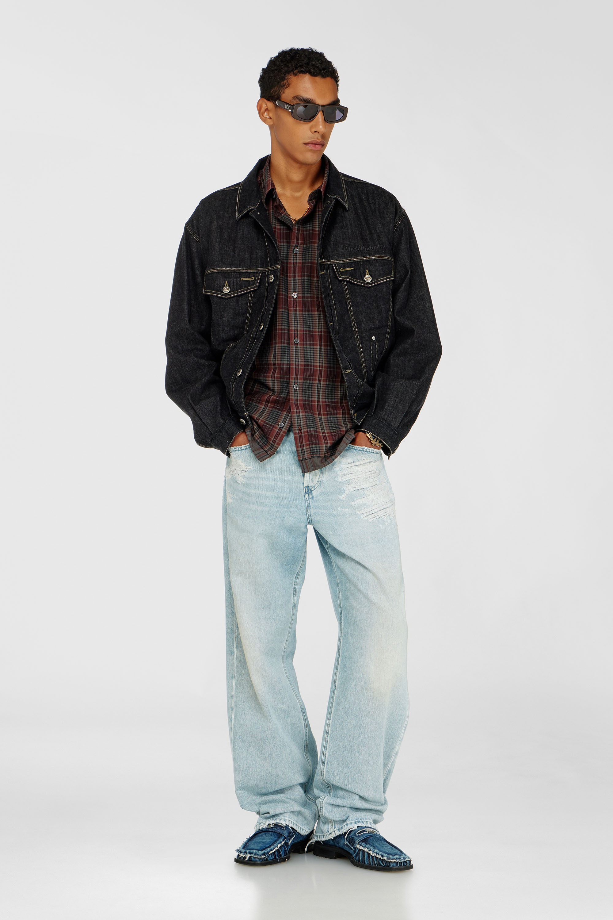 Diesel - S-TEN, Herren Hemd aus Flanell mit metallischem Karomuster in Grau/Rot - 2