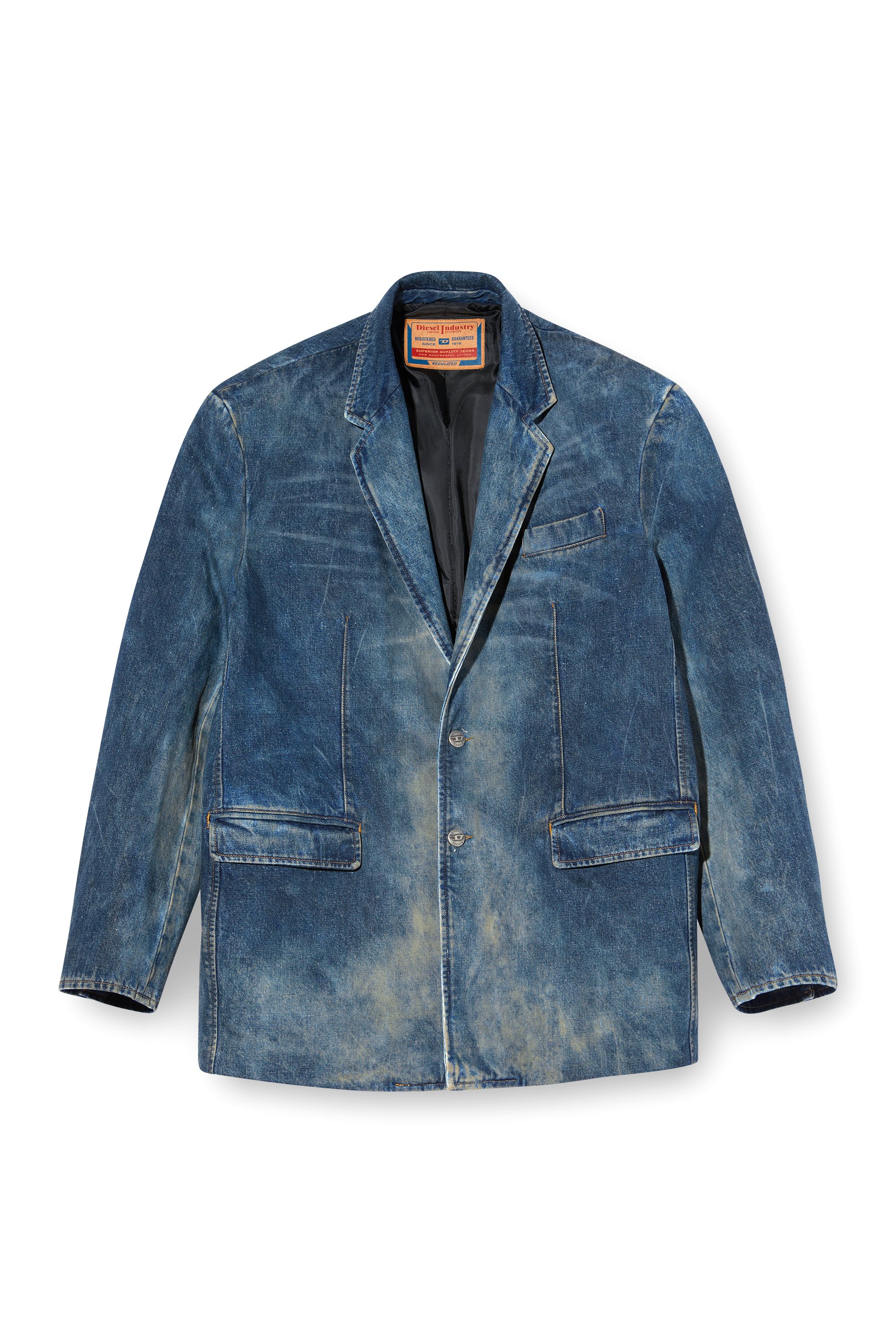 Diesel - D-OVER-DD, Unisex Blazer aus von Hand behandeltem Denim mit Schmutz-Effekt in Dunkelblau - 3