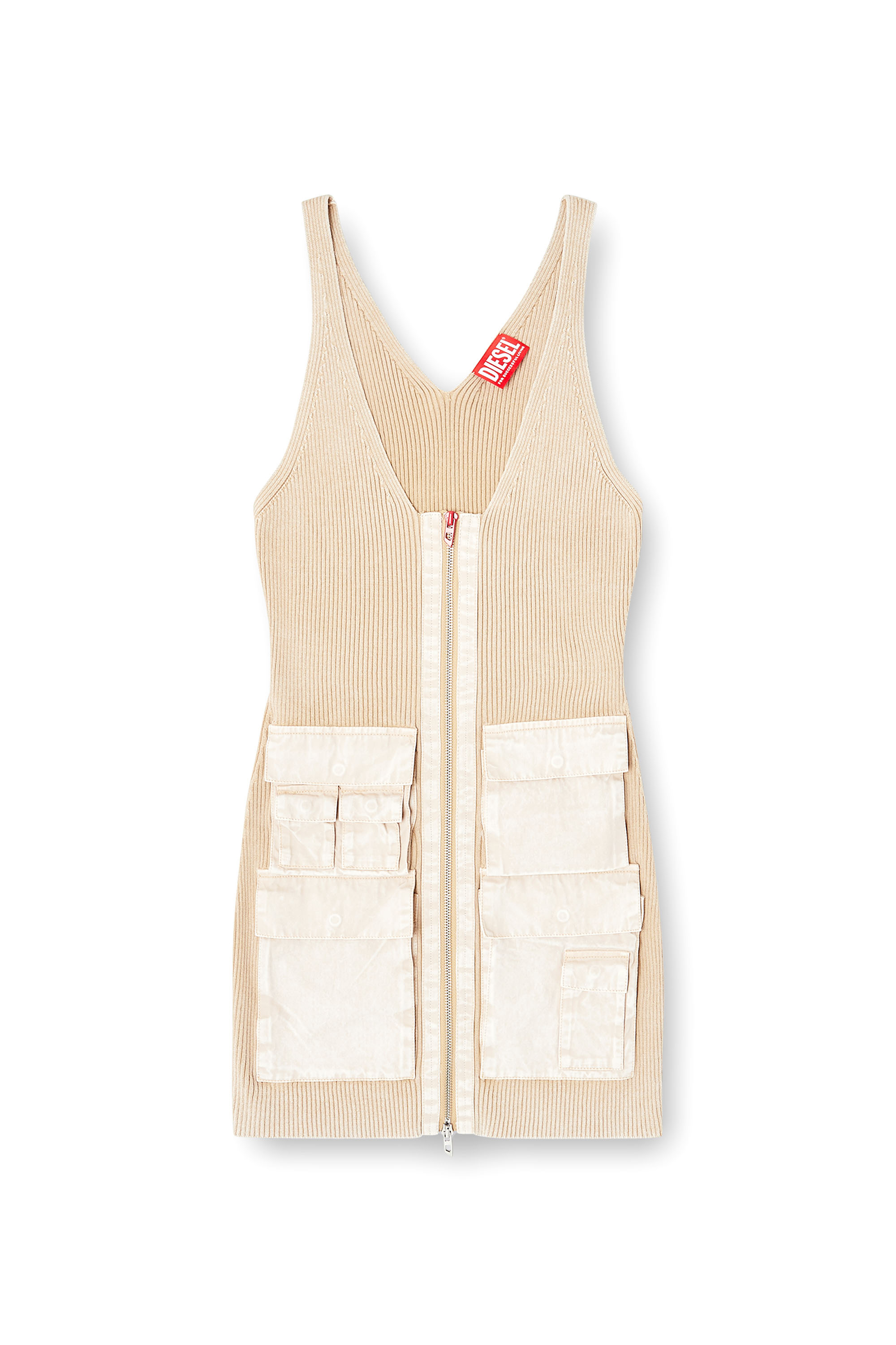 Diesel - M-GABRIELLE, Damen Rippenstrick-Kleid mit Cargotaschen in null - 1