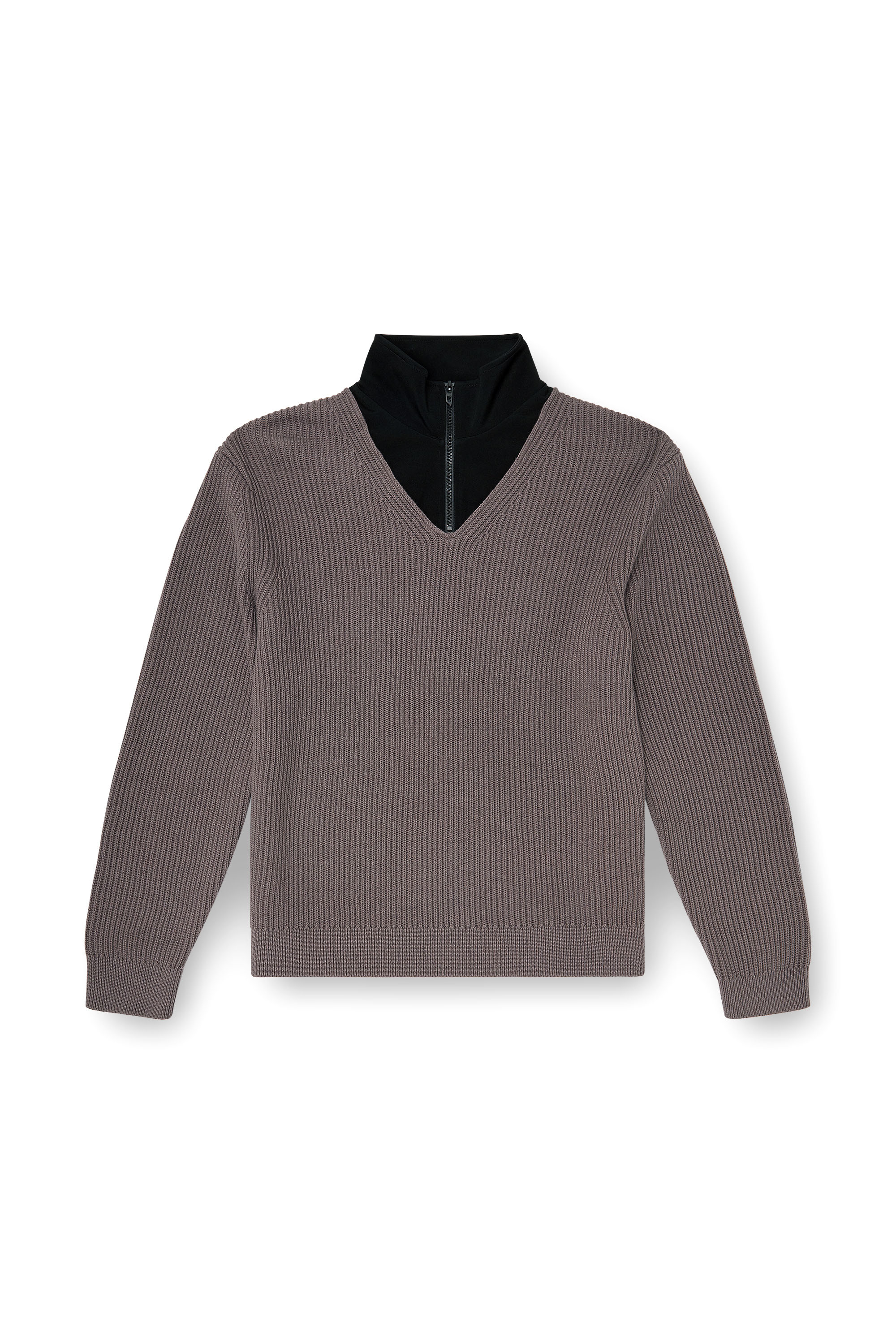 Diesel - K-MAMU, Herren Pullover mit half-zip und doppellagigem Kragen in Schwarz/Grau - 2