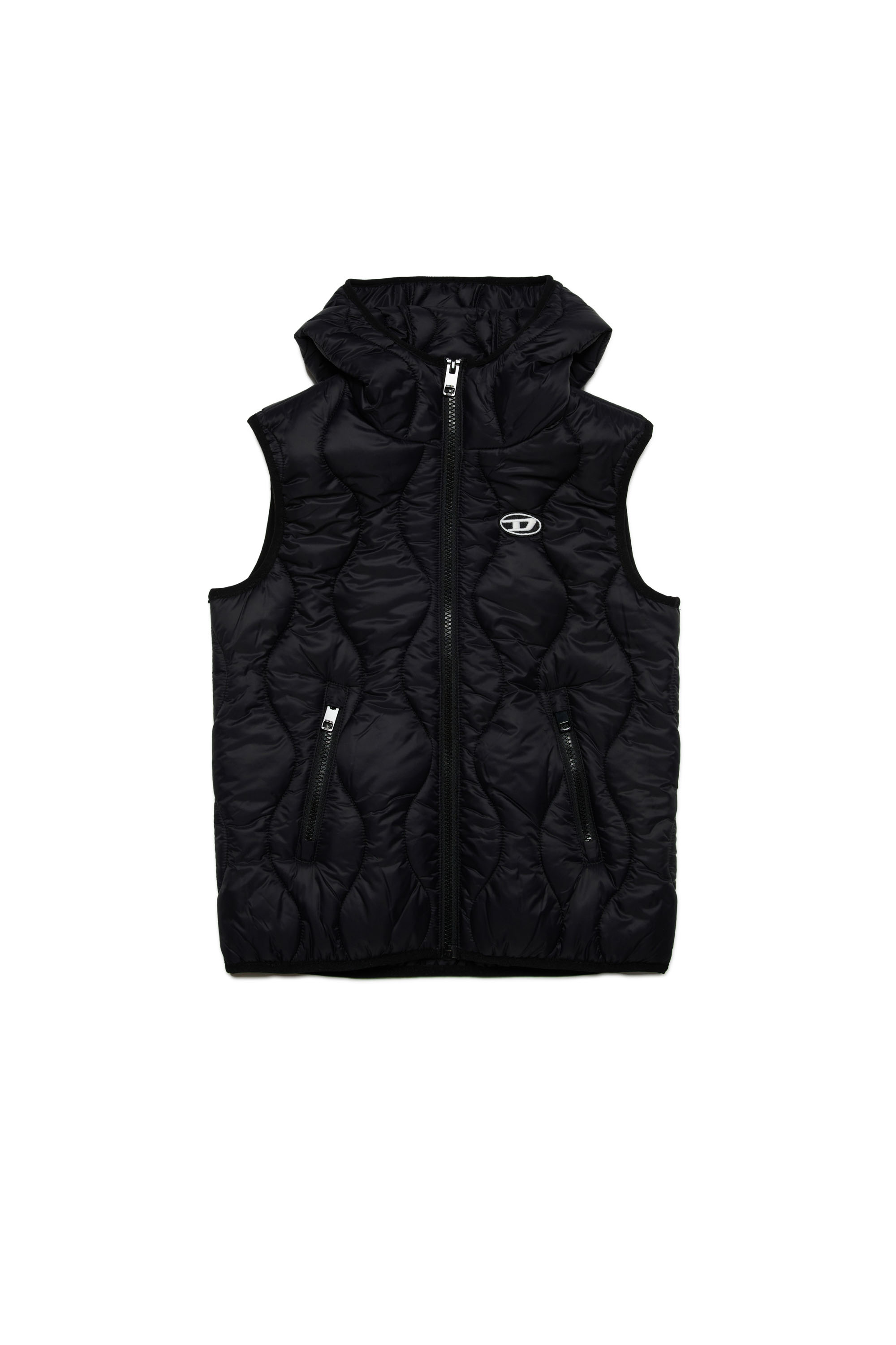 Diesel - JSLASH, Unisex Hooded vest in quilted nylon in Black - Image 1