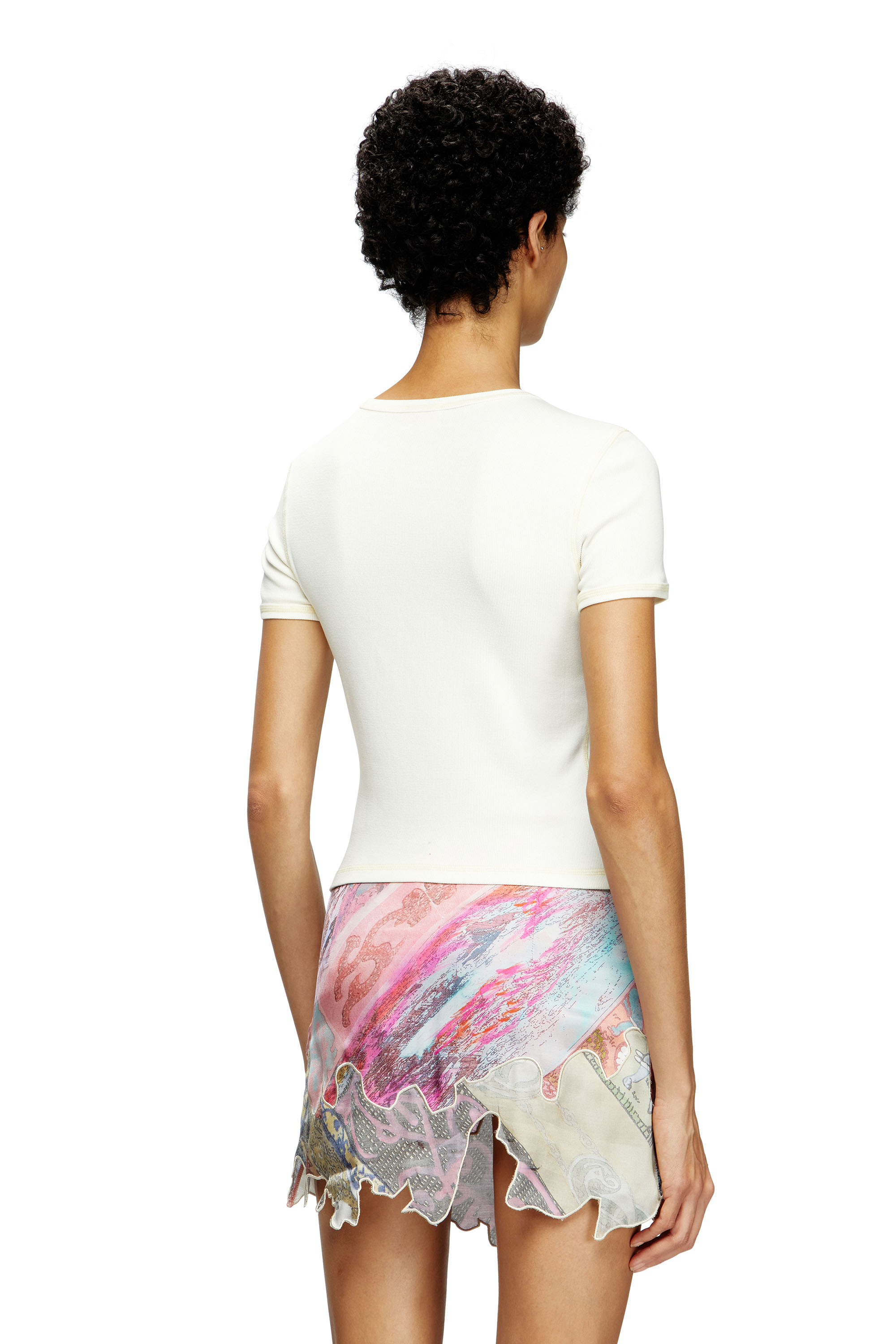 Diesel - T-ELE, Damen Geripptes T-Shirt mit Herz D-Wasserfarbe-Effekt in Weiß - 4