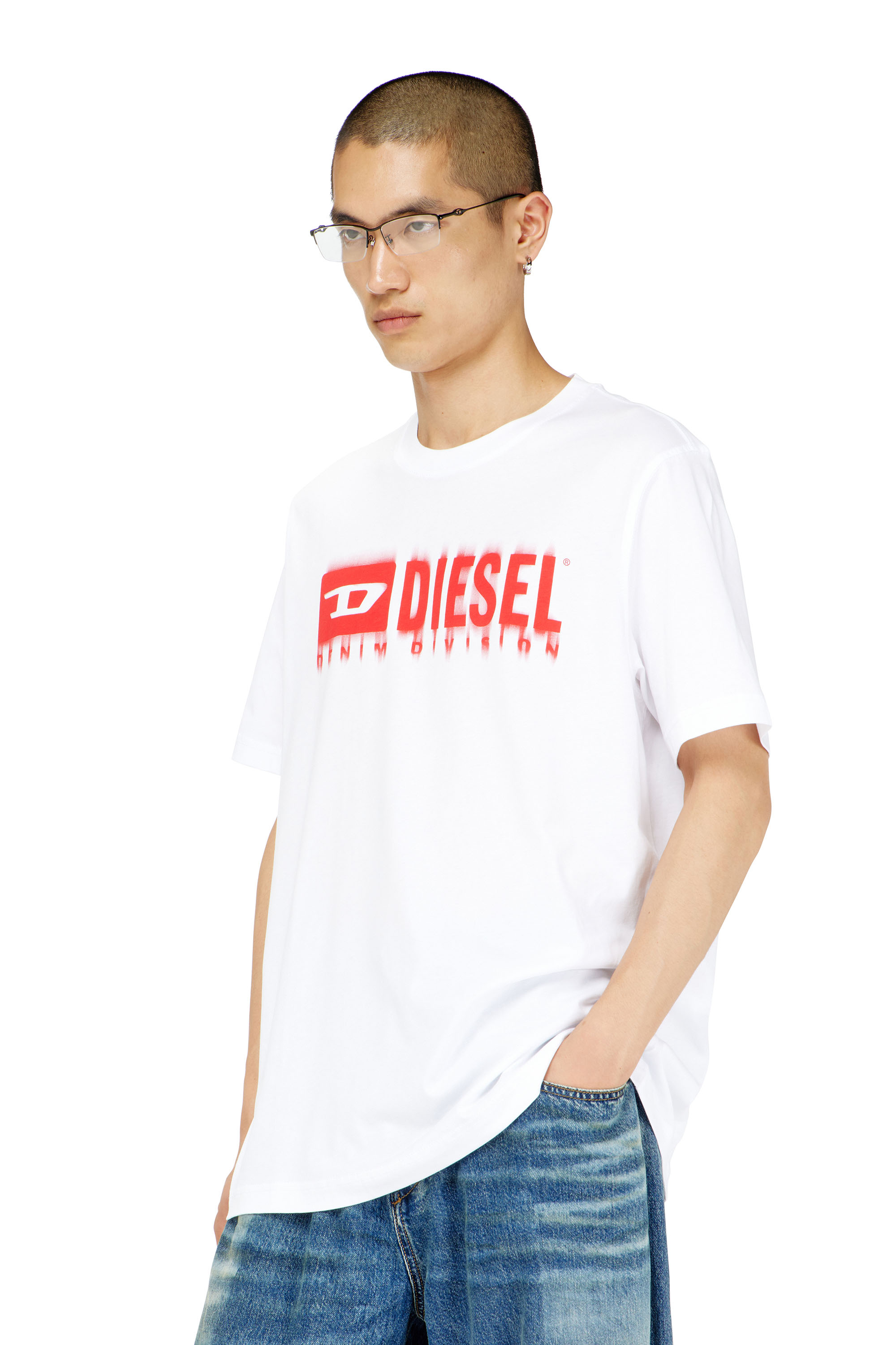 Diesel - T-ADJUST-Q7, Herren T-Shirt mit verschwommenem Diesel-Logo in Wei&szlig; - 1